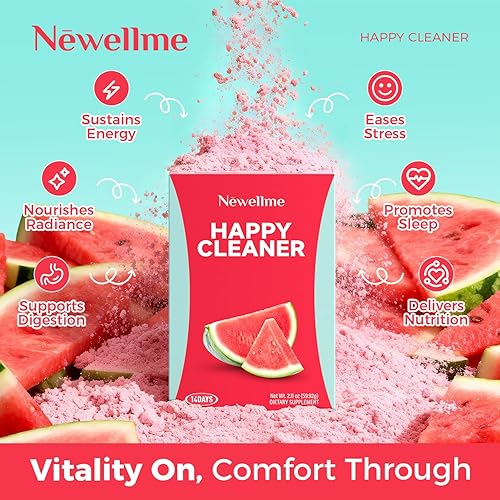 Miniatura 2 de NEWELLME Happy Cleaner Superfood Powder - Mezcla de bebida de sandía sin azúcar, antioxidante y apoyo a la digestión, vegano, sin OMG, sin gluten,