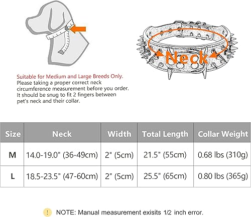 Miniatura 7 de Berry Pet Collar de perro de cuero con púas de 2 pulgadas, remache afilado antimordidas para perros Pit Bull medianos y grandes, cuello marrón para