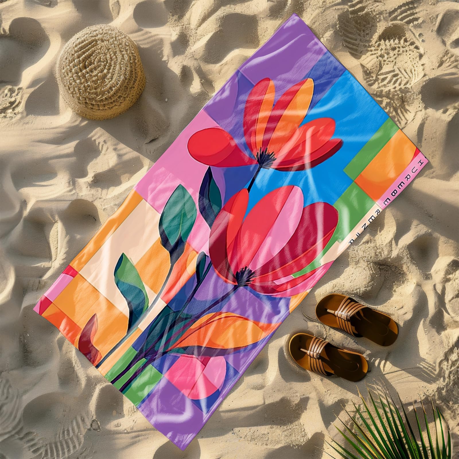 Genérico Toalla Playa 180X100 Flor Roja Azul Grande Toallas de Piscina Grandes Anti Arena Secado Rápido Gimnasio Hombre Mujer Lavable A Máquina Regalo
