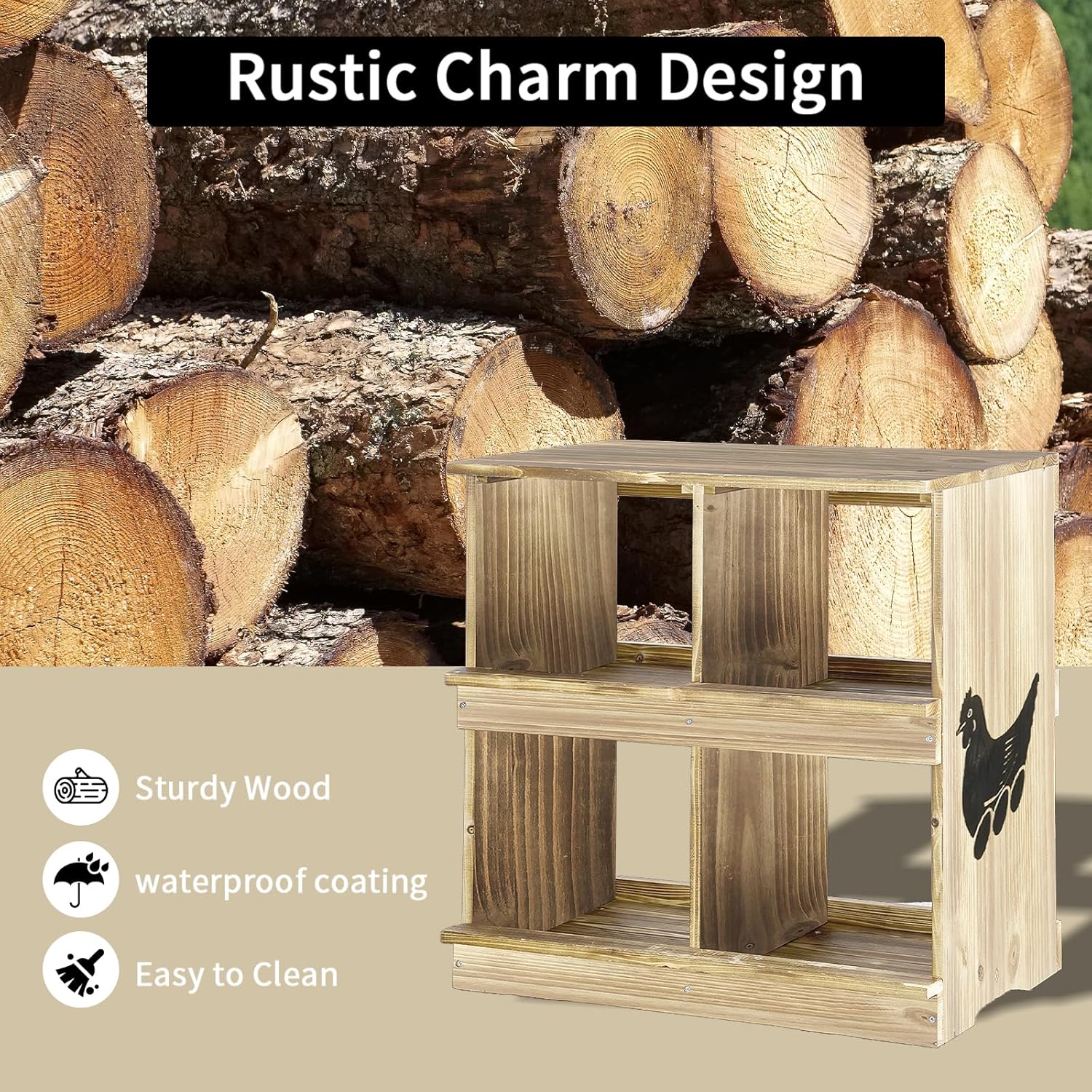 Nesting Boxes for Chickens - Wooden Chicken Nesting Box for Chicken Coop Accessories, Sturdy 4-Compartment Wall Mount Egg Laying Box for Hens, Chickens, and Ducks(Lightly Charred)