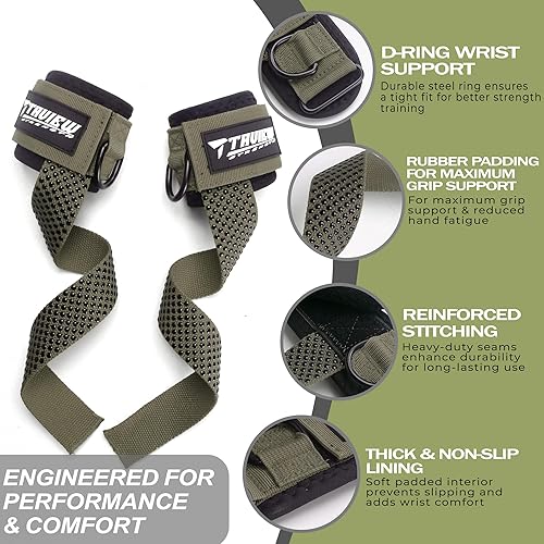 Miniatura 2 de Correas de levantamiento de pesas con soporte de muñeca con anillo en D con puños, correas de elevación cómodas resistentes para hombres con ajuste