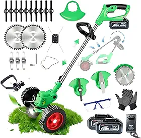 Aparador de grama Elétrico 2500W Potente | 16 Lâminas | 2 Baterias 5000mAh com Carregamento Rápido | Dual Modo: Com Rodas e Sem Rodas | Ideal para Jardim Doméstico