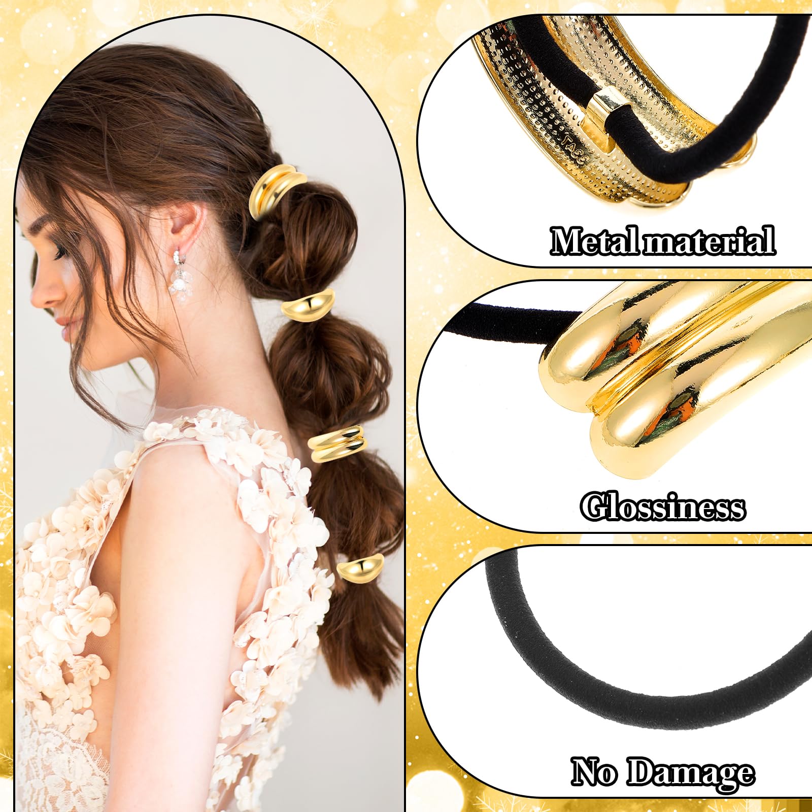 Banana Republic Gold Metal Hair Cuff Ponytail Holders – Set of 2 – Summercome Metal Hair Tie Ponytail Hair Cuff, Women main image 2