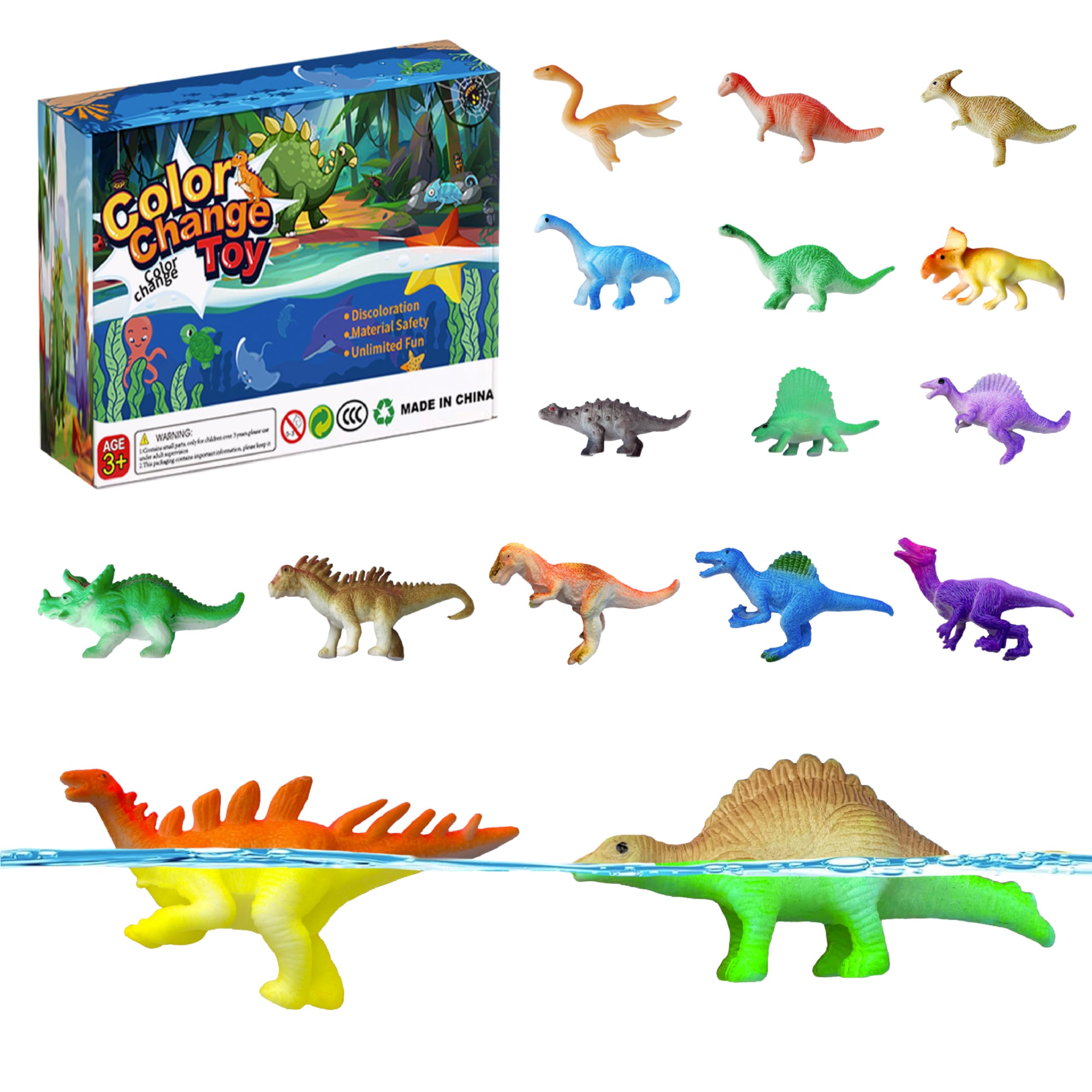 Dinosaur Series - 16pcs Temperature Color Changing Bath Toys, Water Table Toy for Easter Egg Fillers,Goodie Bags Fillers,Themed Party,Classroom Rewards,Carnival Prize, for Kids 3+