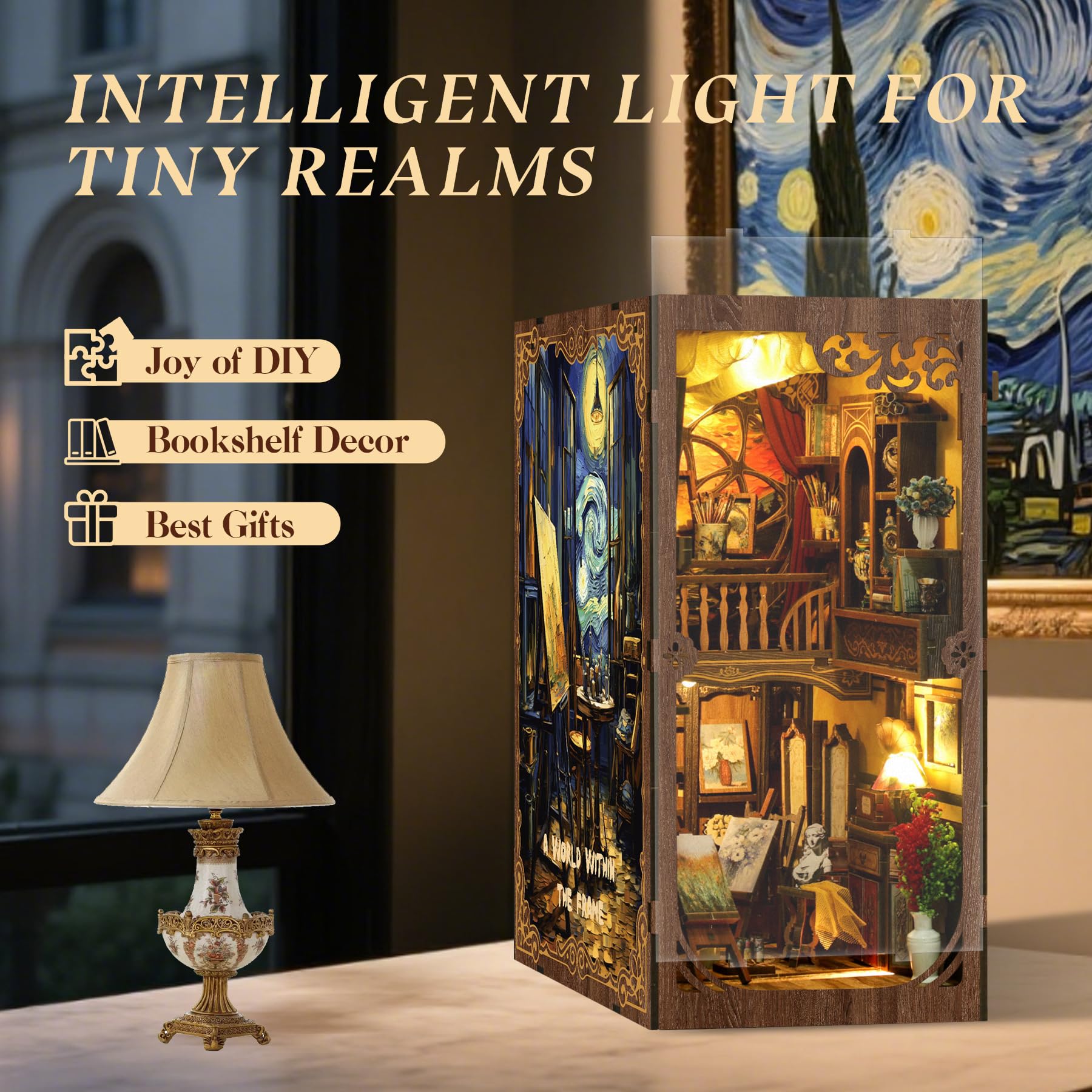 Kit Book Nook DIY per Adulti: LUMYCE Casa in Miniatura con Luci LED da Montare, Modellismo 3D Creativo per Decorare Librerie - Regalo Originale per Appassionati di Fai da Te