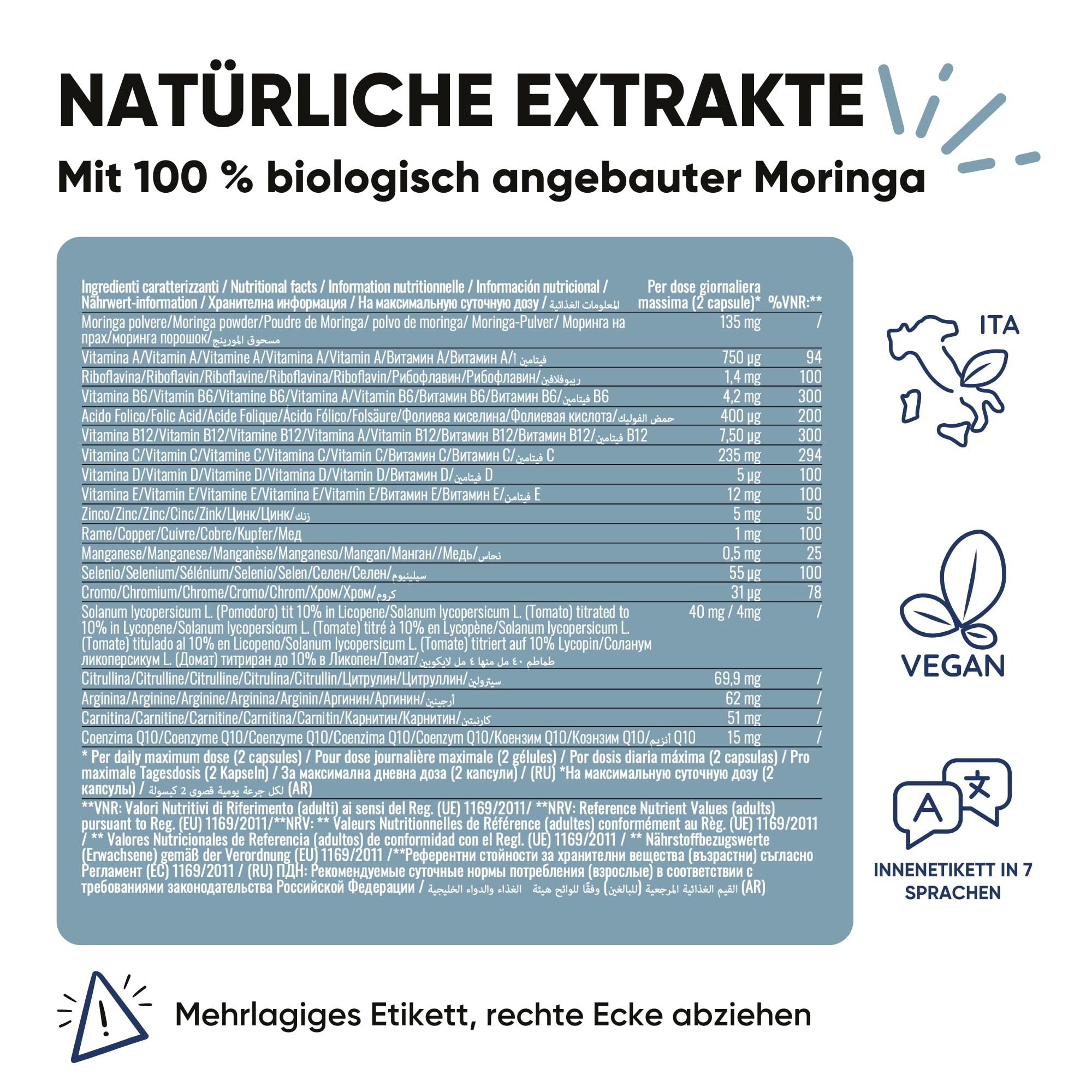 Kinderwunsch Mann Formel 180 Kapseln - Spermienqualität Verbessern mit Bio Moring, Coenzym Q10, L-Carnitin, L-Arginin, Zink, Selen - Made in Italy