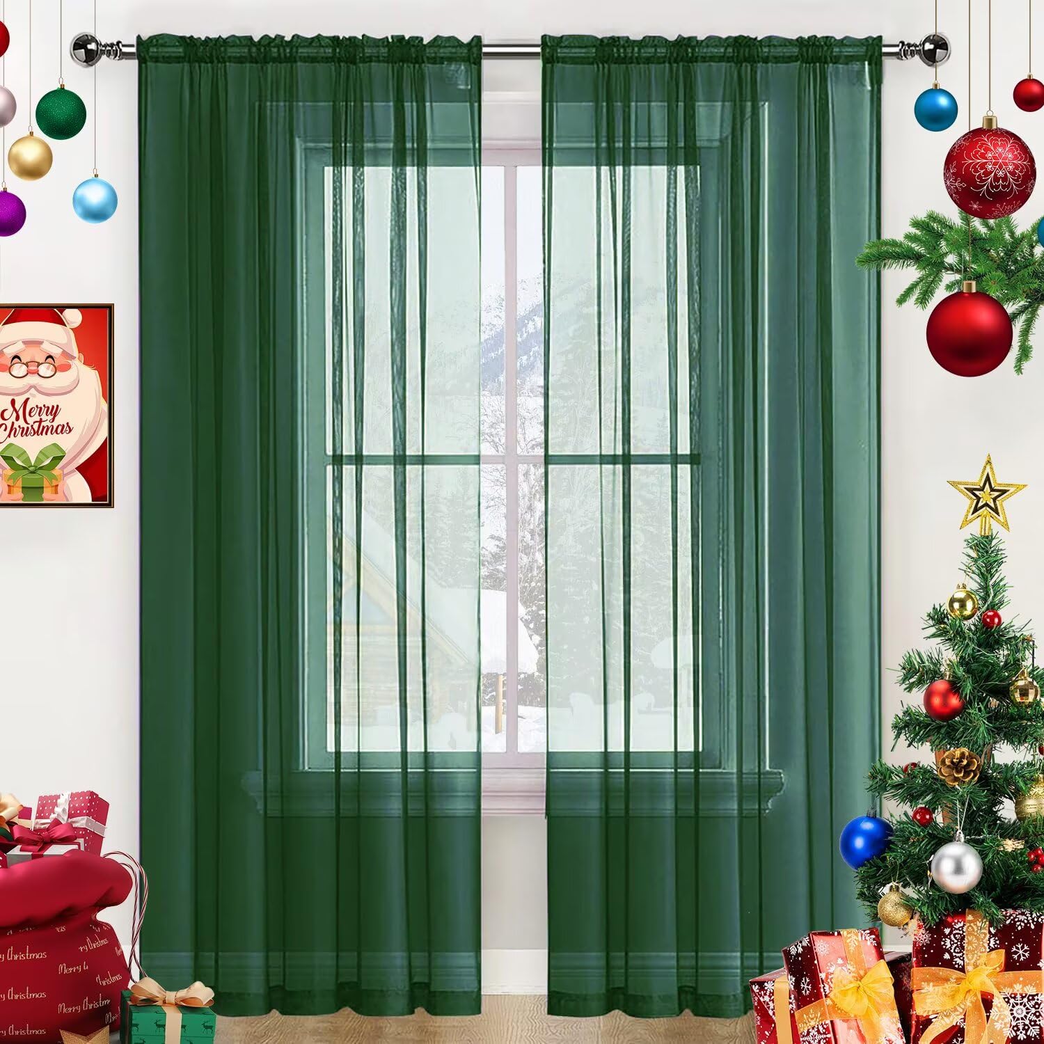 SpaceDresser Basic Rod Pocket Sheer Voile Window Curtain Panels White 1 Pair 2 Panels 60 Width 108 Inch Long for Kitchen Bedroom Children Living Room Yard(Foliage Green,60 W x 108 L) โ image 1