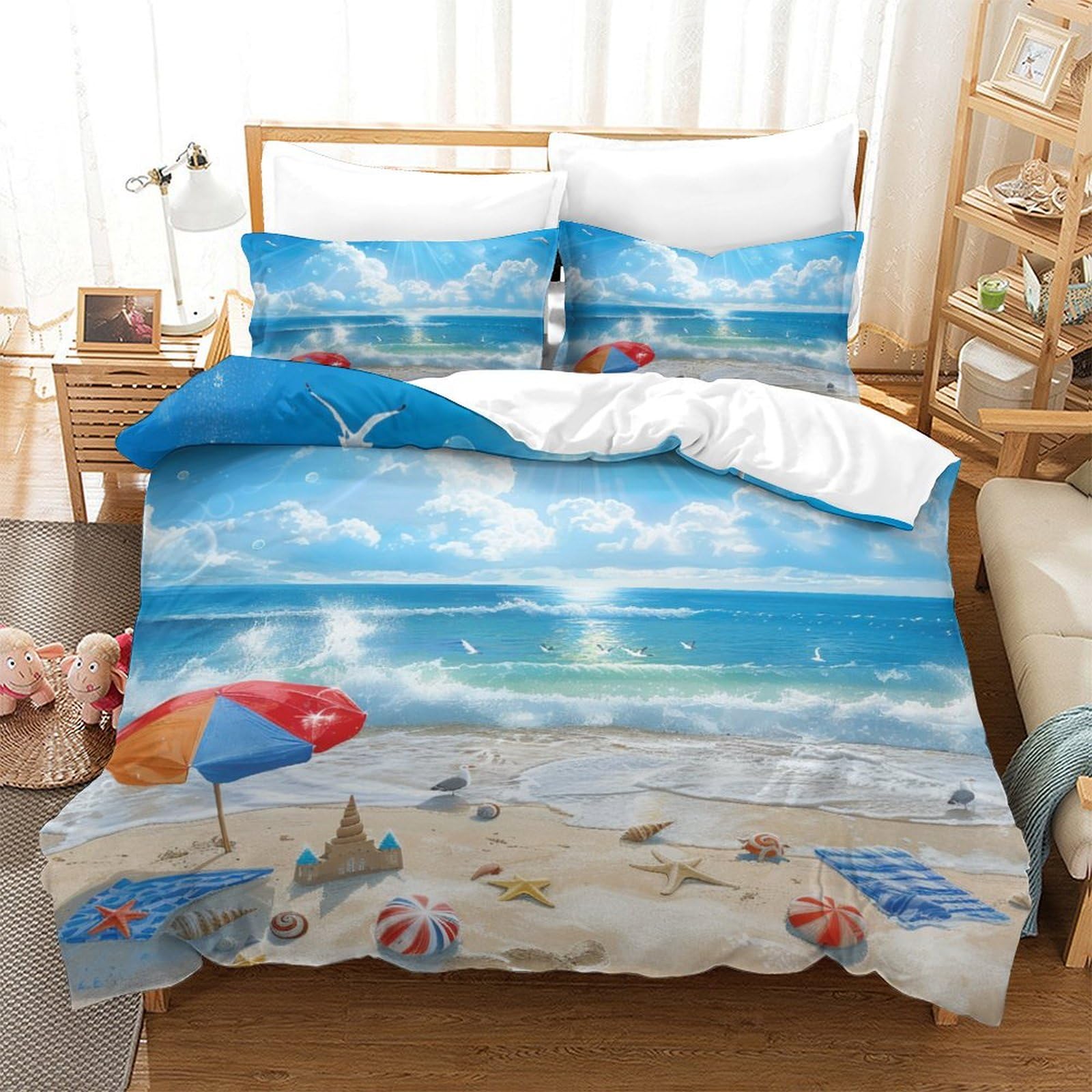 Housse de couette 3D mouette en microfibre double 200x200cm avec taies d'oreiller