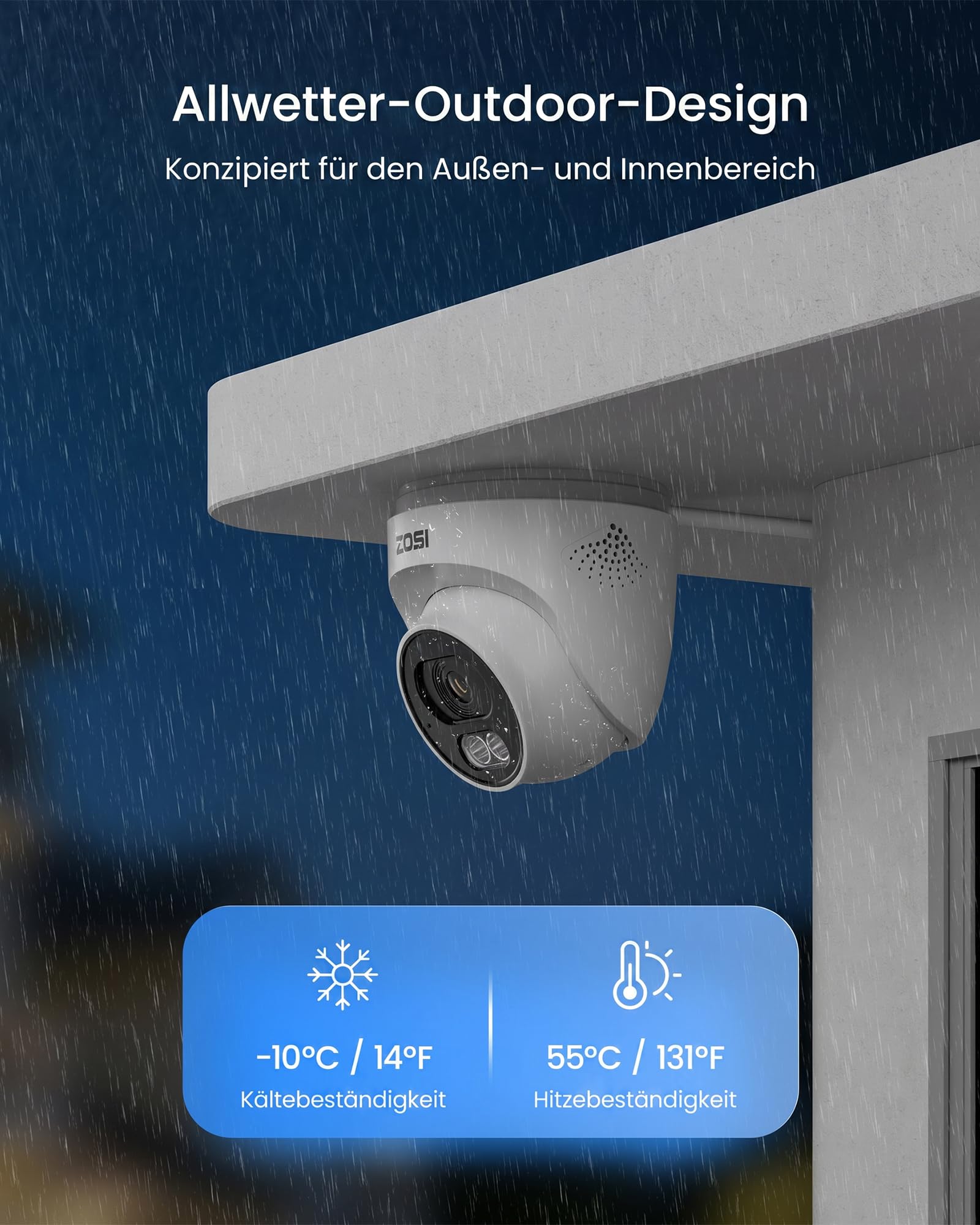 ZOSI 2,5K PoE Überwachungskamera Aussen Set, 8CH 5MP NVR mit 2TB HDD, 8X 4MP PoE Dome Kamera Überwachung Set mit Audio, Personenerkennung, 100ft Nachtsicht, C220