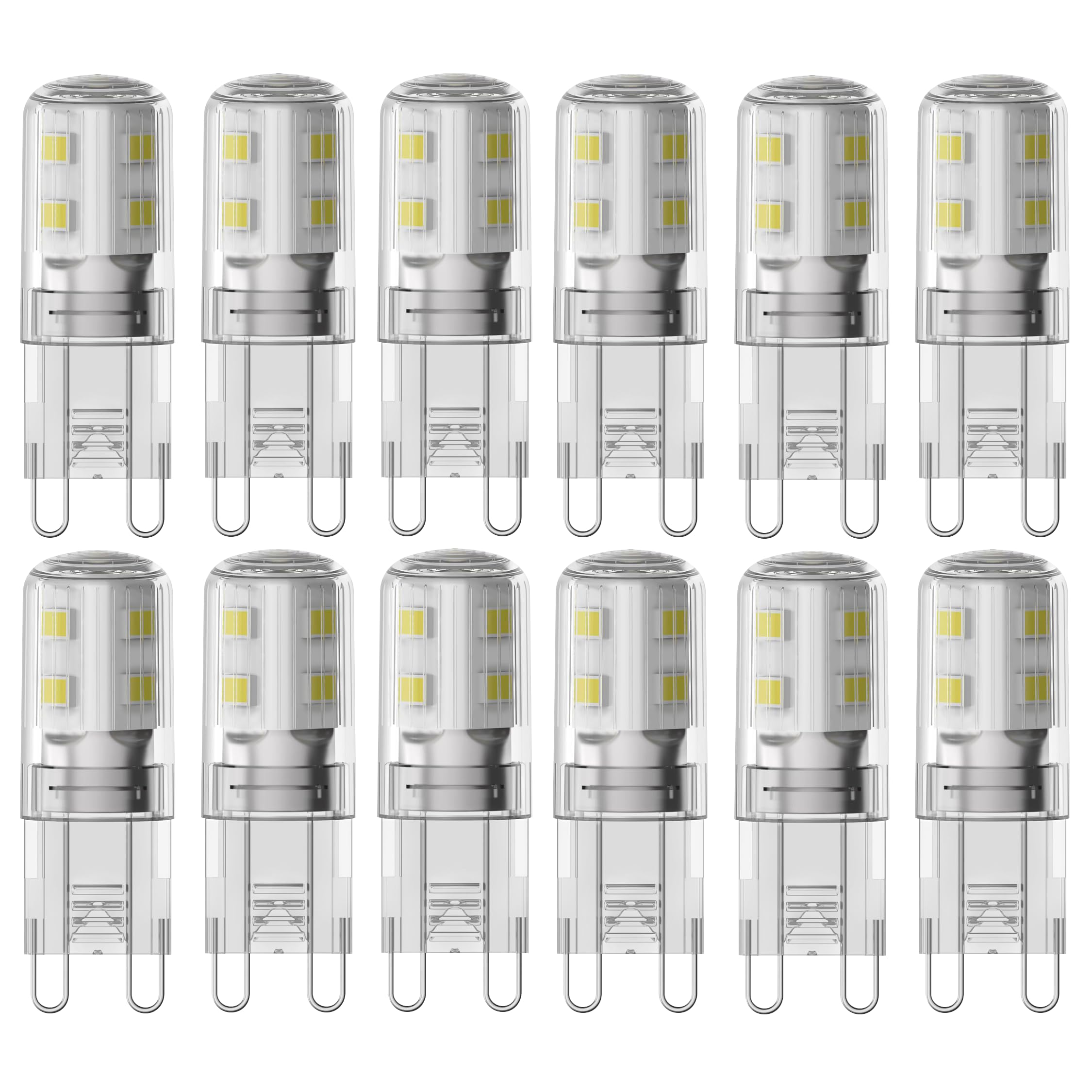 Unibulb G9 LED Light Bulbs, 200 Lumens, 1.8W (20W Halogen Equivalent), Daylight (6500k), 220-240V, Bi-Pin Base Energy Saving, T3, Pack of 12
