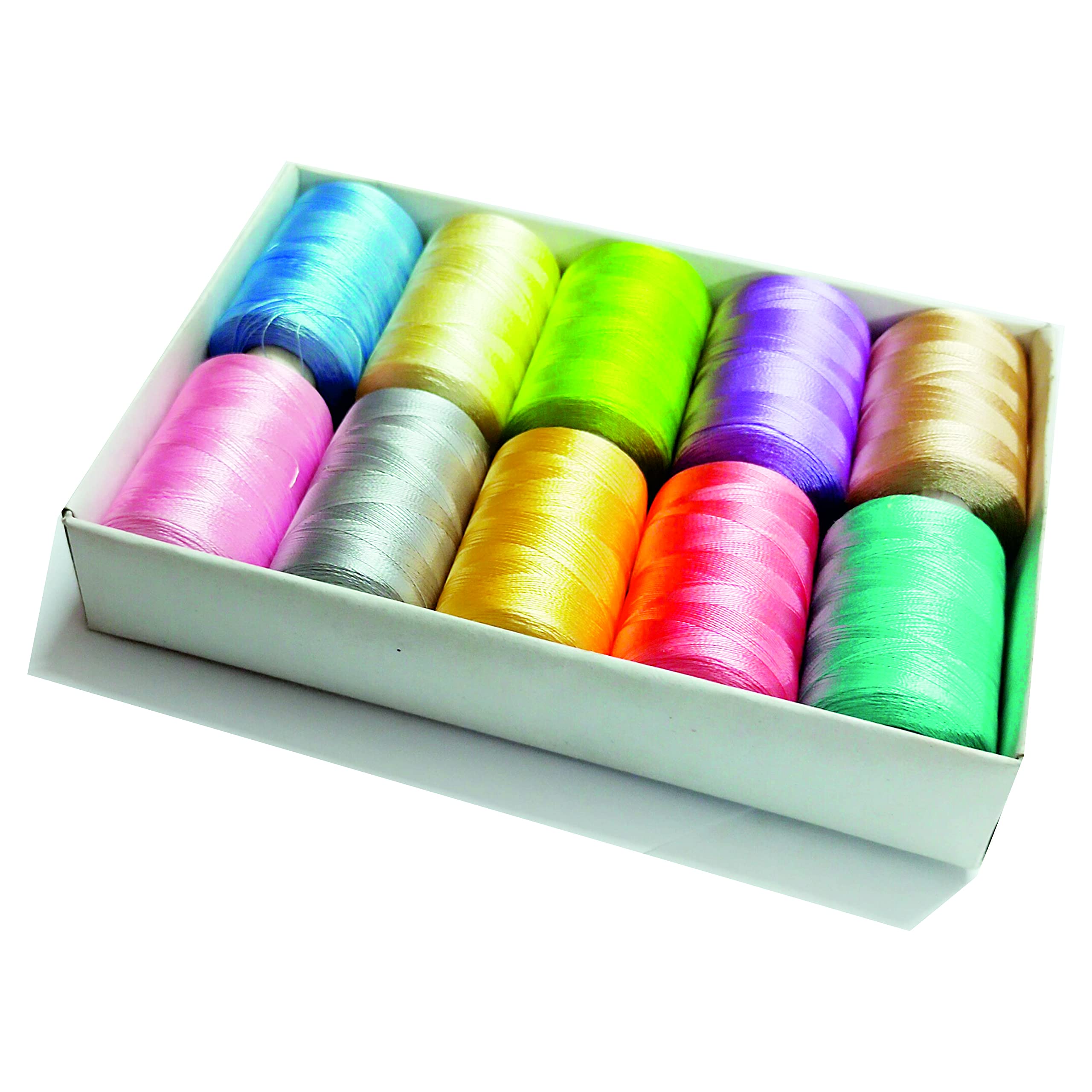 Boss poly Bright Polyester Silk Thread 10 Pastel Color Shade Each roll 900 mtrs Approx for Jewellery-Tassel Making- Embroidery-Crafts, Shiny Soft Thread.