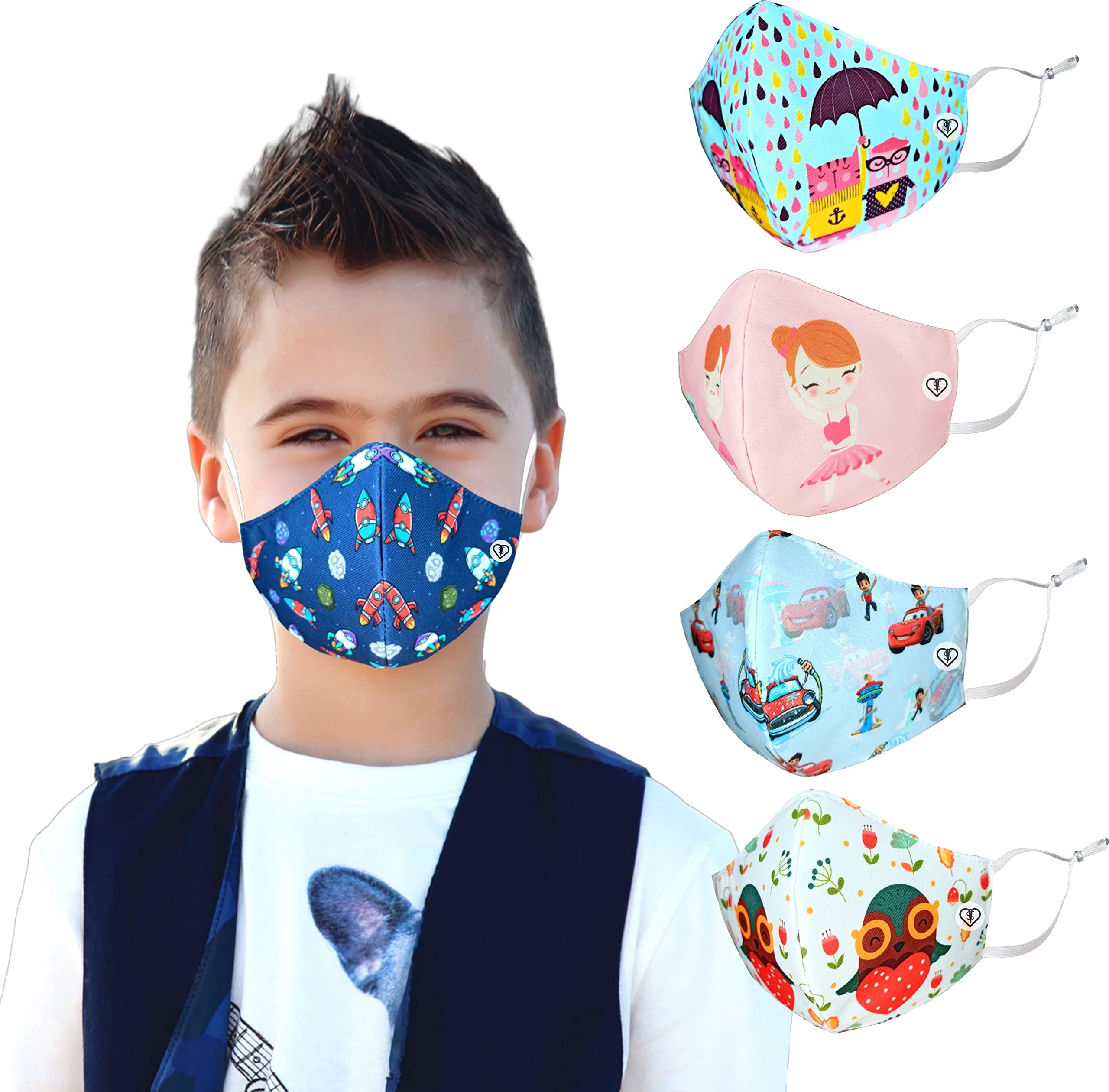 subhusha Pure Cotton Reusable, Washable & Breathable Cloth Face Mask with Melt Adjustable Ear Loop and Ear Saver Strap and Without Valve for Kids Digital Print-DP-02-picture-35