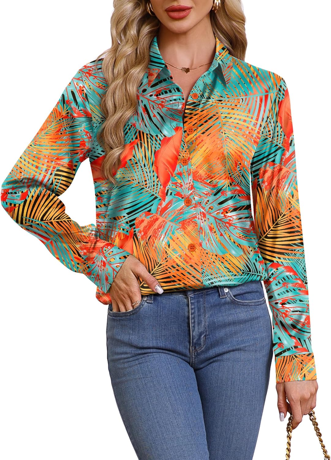 OFEEFAN Womens Button Down Shirts Long Sleeve Tops Silk Satin Blouses Business Casual Fashion Outfit - Image 4