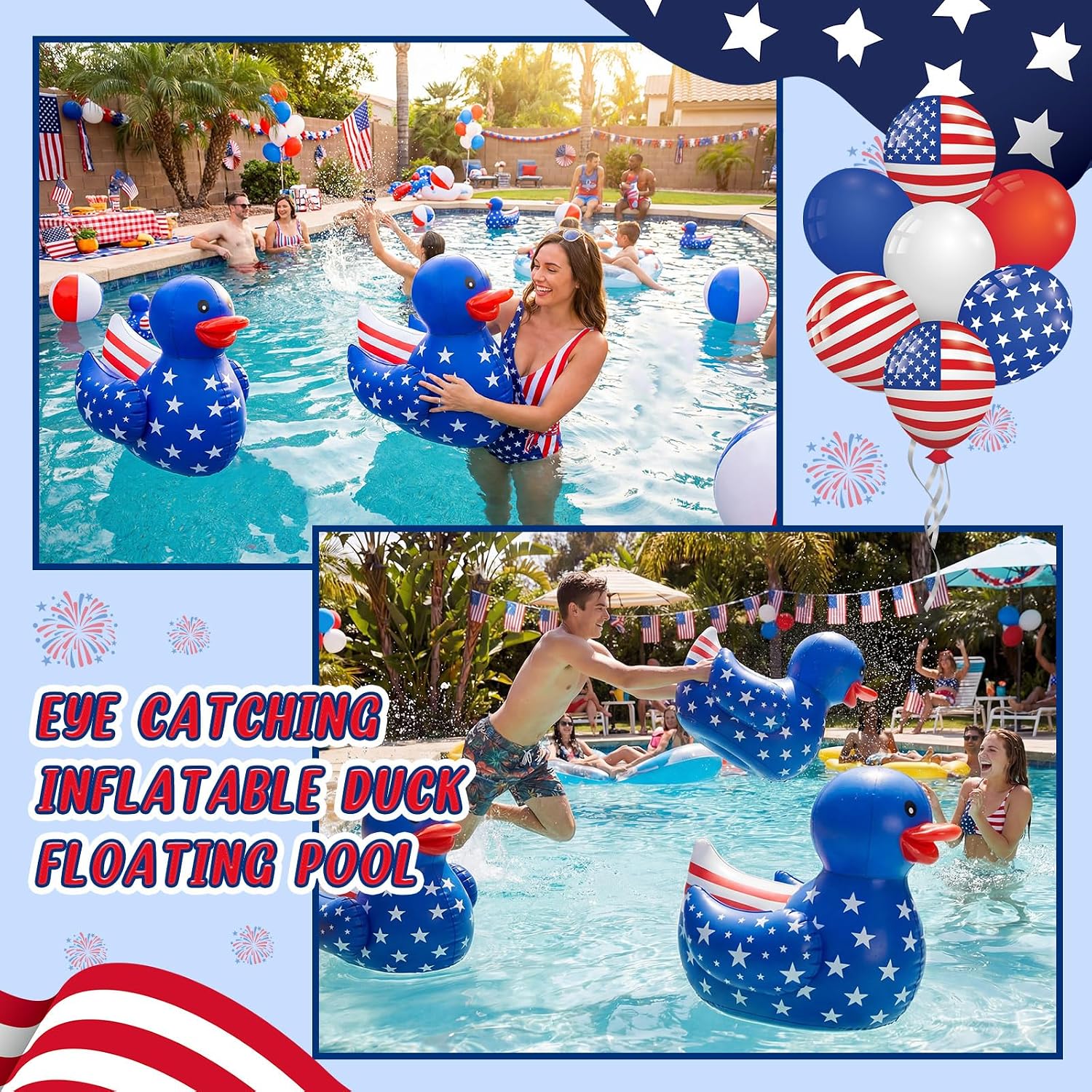 Hungdao 8 Pack Patriotic Inflatable Duck, 16 in, 4th of July Pool Float image 3