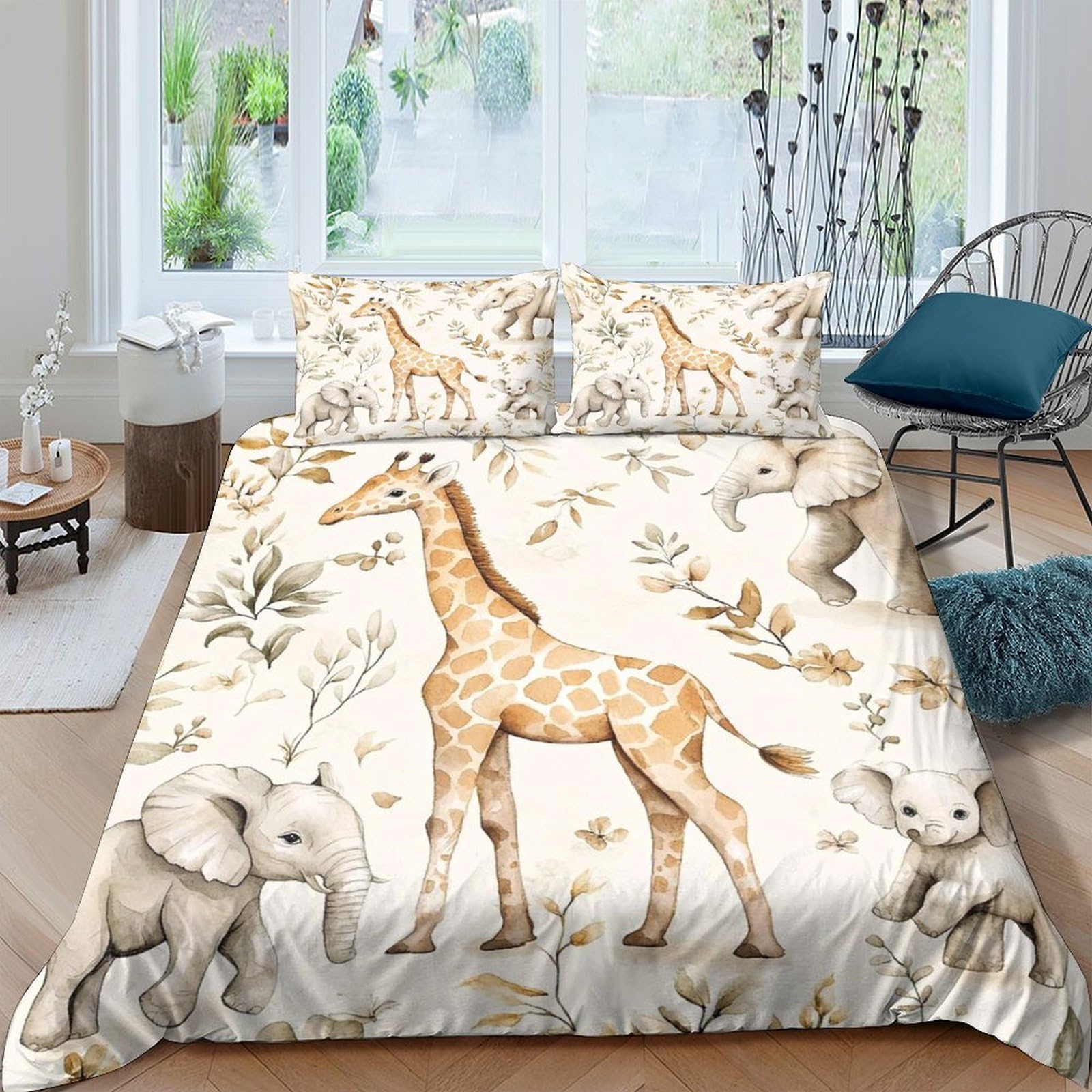 Ctjqhvkz Style-2 3D Printed Giraffe Safari Fitted Sheet Microfiber Soft Animal Jungle Mattress Cover Bedroom Guest Room Decor Single（135X200cm）
