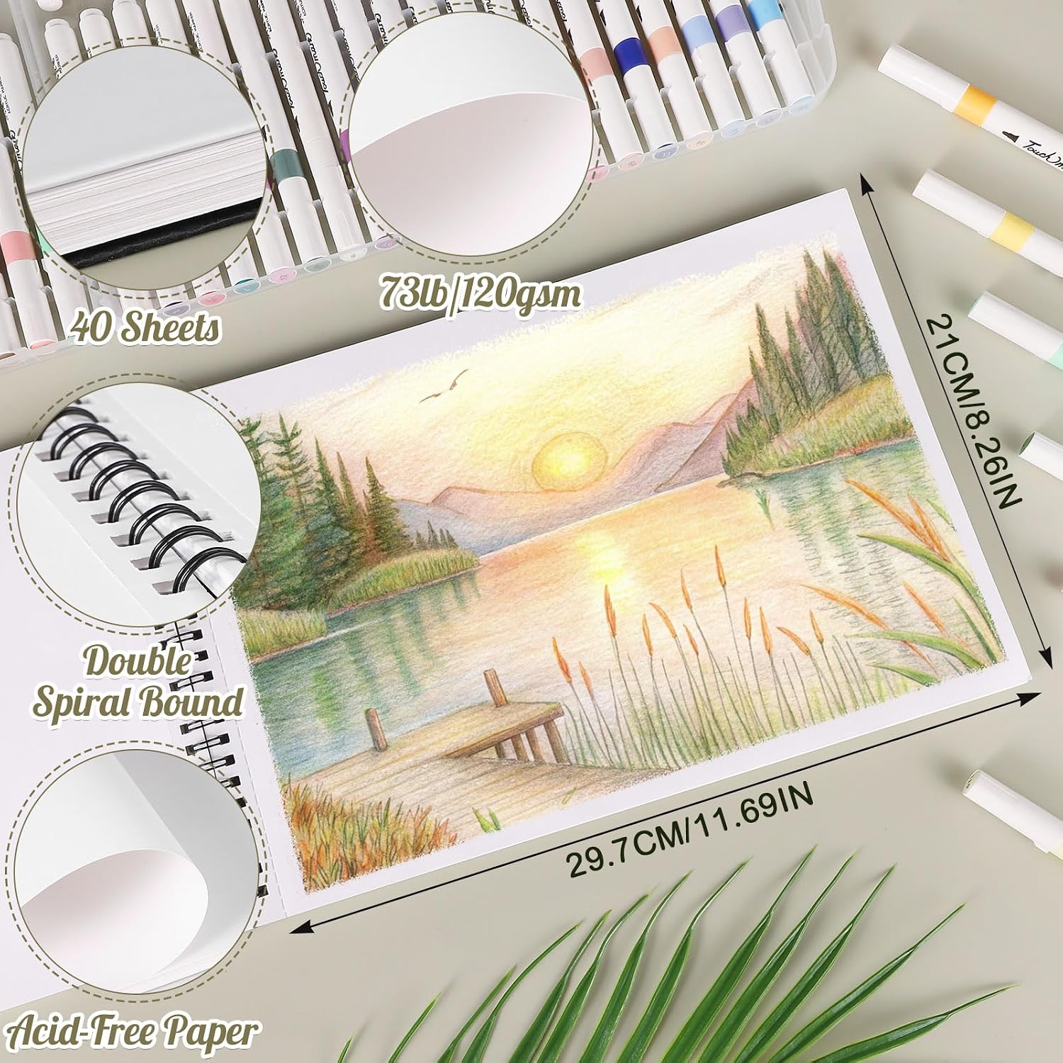 A4 Marker Paper Pad 40 Sheets, 8.3×11.7 Inch Bleedproof Art Sketch Pad, 73lb/120gsm Drawing Paper Spiral Sketch Book, Painting Coloring Alcohol Marker Paper for Beginners, Artists, Gift