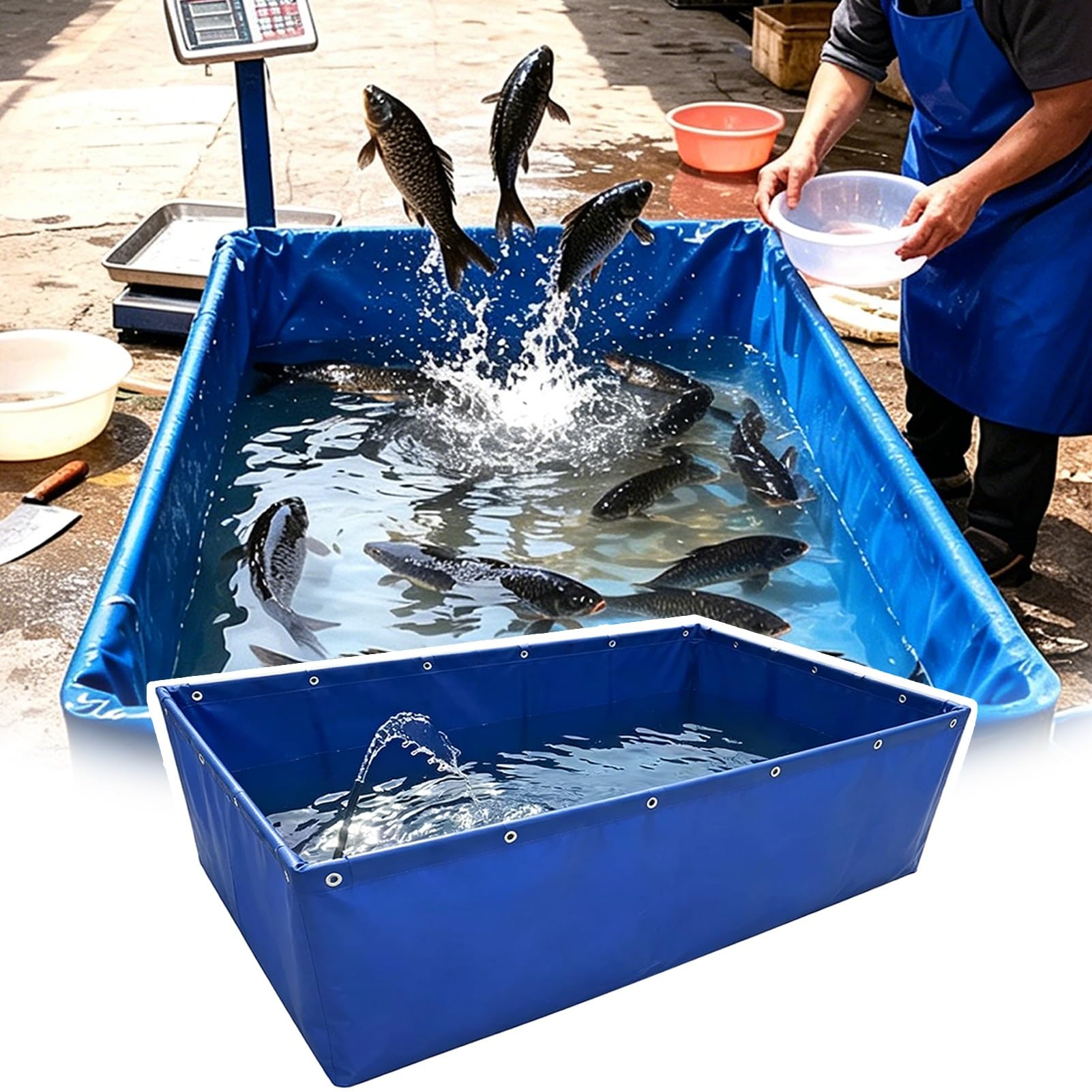 Vasca per laghetto in PVC blu laghetto temporaneo per l'allevamento di carpe koi ad alta resistenza da 500g/m² serbatoio di stoccaggio dell'acqua con valvola di scarico per l'irrigazione(3x1x1.2m)
