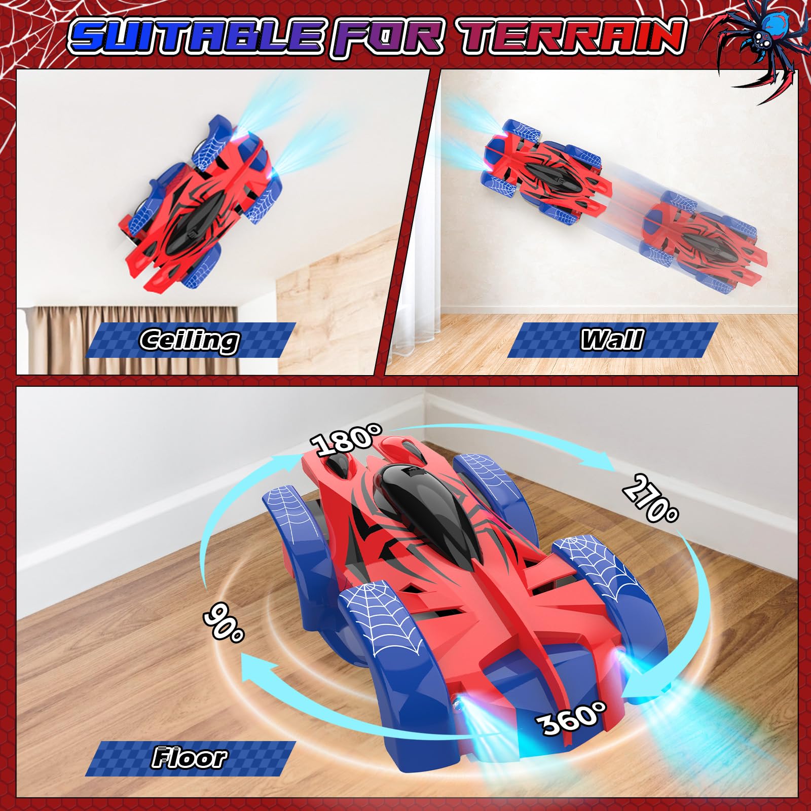Voiture Télécommandée pour Enfants, Machine Allant Sur Les Murs Rechargeables avec Lumière Led Voiture Radiocommandée RC Drift Car Spider Jouets, Jeux Enfant 3 4 5 6 7 8 9 Ans Mâle Cadeau Anniversaire
