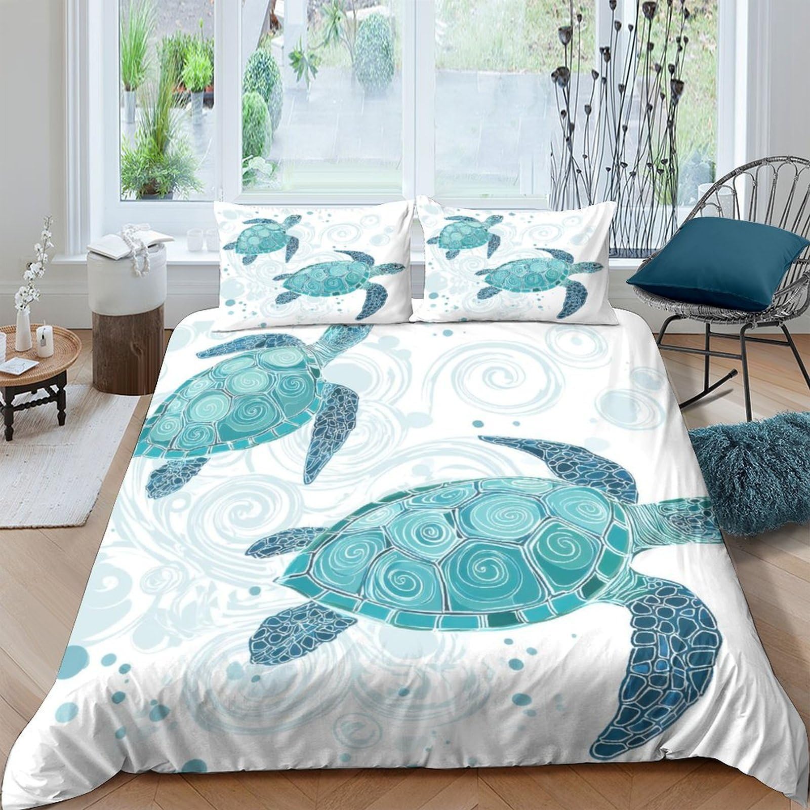 Ctjqhvkz Style-8 3D Printed Sea Turtle Fitted Sheet Microfiber Soft Blue Ocean Waves Bed Cover For Bedroom Guest Room Mattress Protection Single（135X200cm）