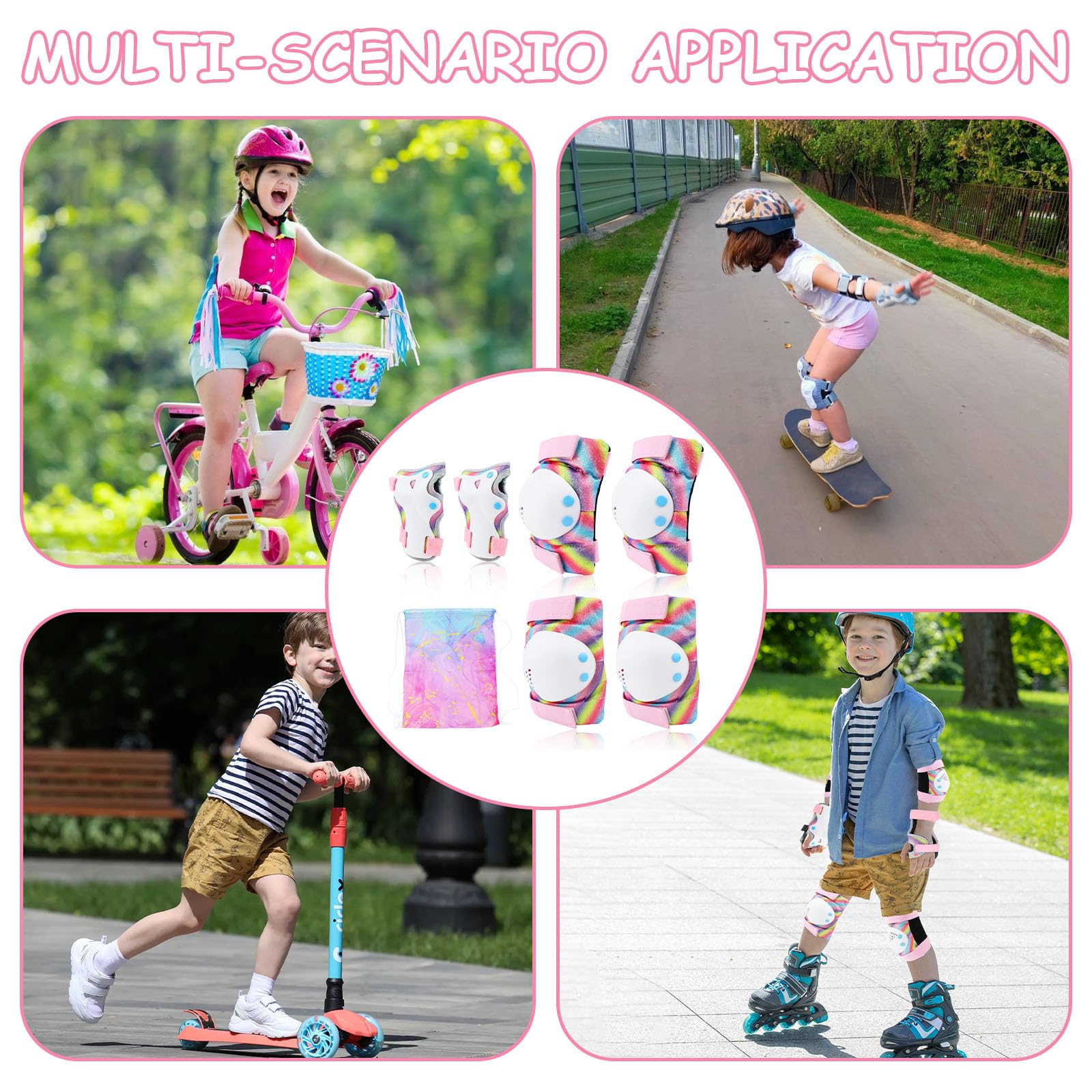 VICTGOAL Set Protezioni Bambini 6 Pezzi - Ginocchiere, Gomitiere E Polsiere Regolabili Per Skate, Pattini E Bici - Foto 5