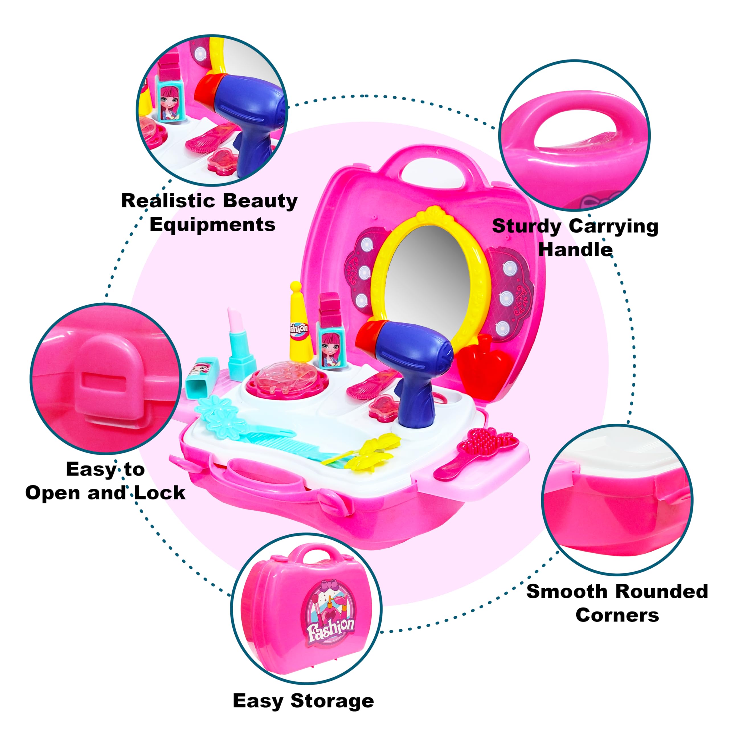 VGRASSP Makeup Roleplay Kit Toy for Girls - Pretend Play Beauty Fashion Cosmetic Accessories Suitcase (Fashion Suitcase) - Image 6 thumbnail