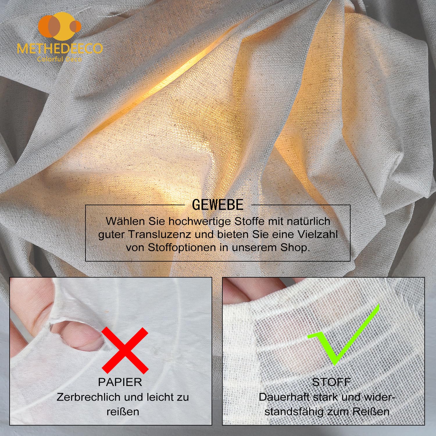 METHEDEECO 2er Set Pendelleuchtenschirm 50 x 39 cm, ovaler Lampenschirm für Hängelampe in Leinenoptik, großer Lampenschirm beige natur, nur Schirm für Wohnzimmer Schlafzimmer Esszimmer