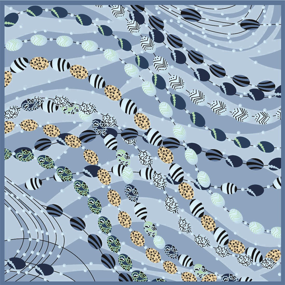 LORENZO CANA Luxus Seidentuch fuer Maedchen aufwändig bedruckt Tuch 100% Seide 90 x 90 cm harmonische Farben Schaltuch, Blaugrau, 90 x 90 cm
