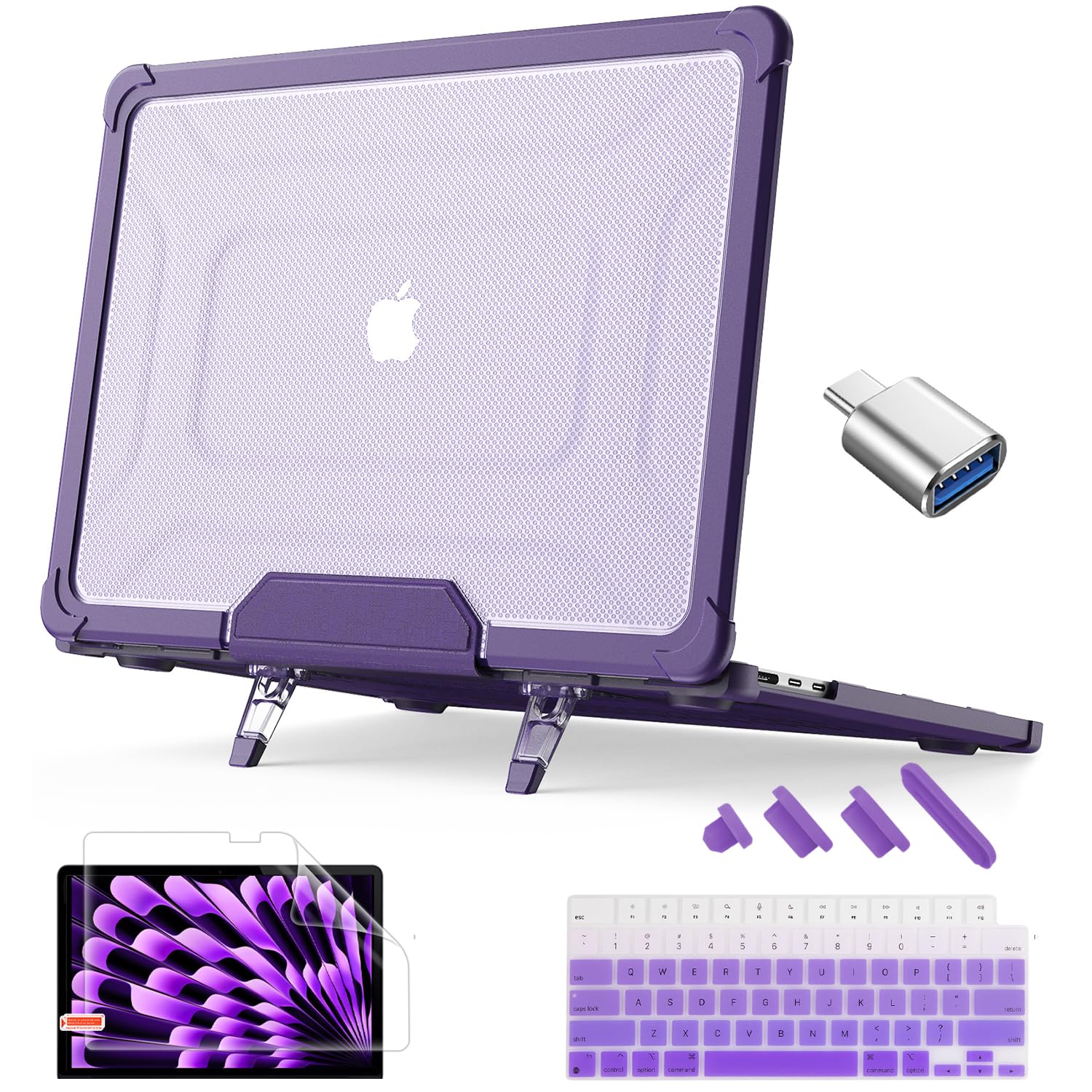 SEYMAC Protective Case For MacBook Air 15 Inch (2023-2025) With Stand & Mouse Pad - Shockproof Cover
