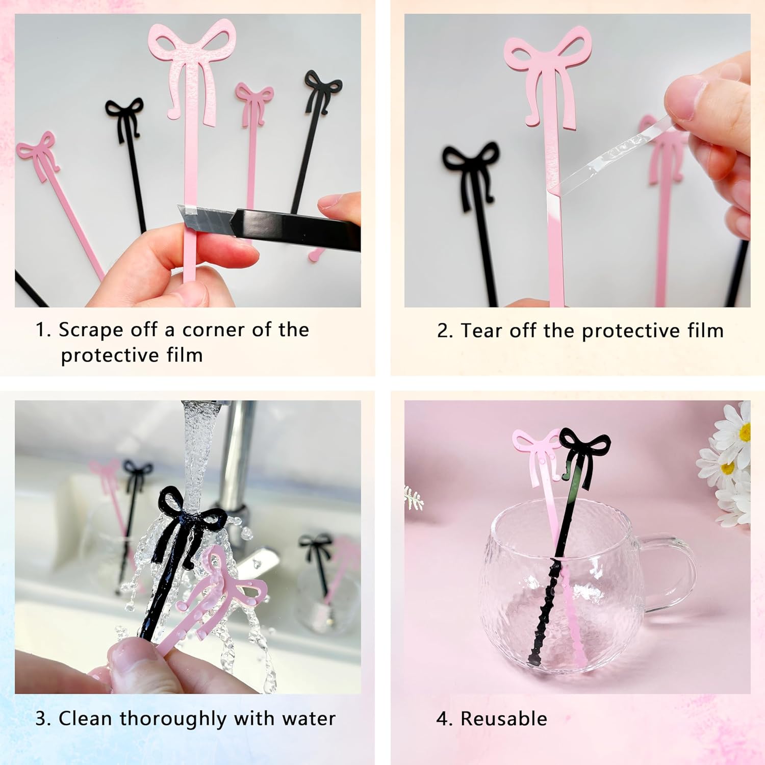 Pink Bow Drink Stirrers 20PCS Acrylic Coffee Stir Sticks for Shirley Temple Bar Supplies Coquette Birthday Party Decorations Wedding Accessories (Pink) image 4