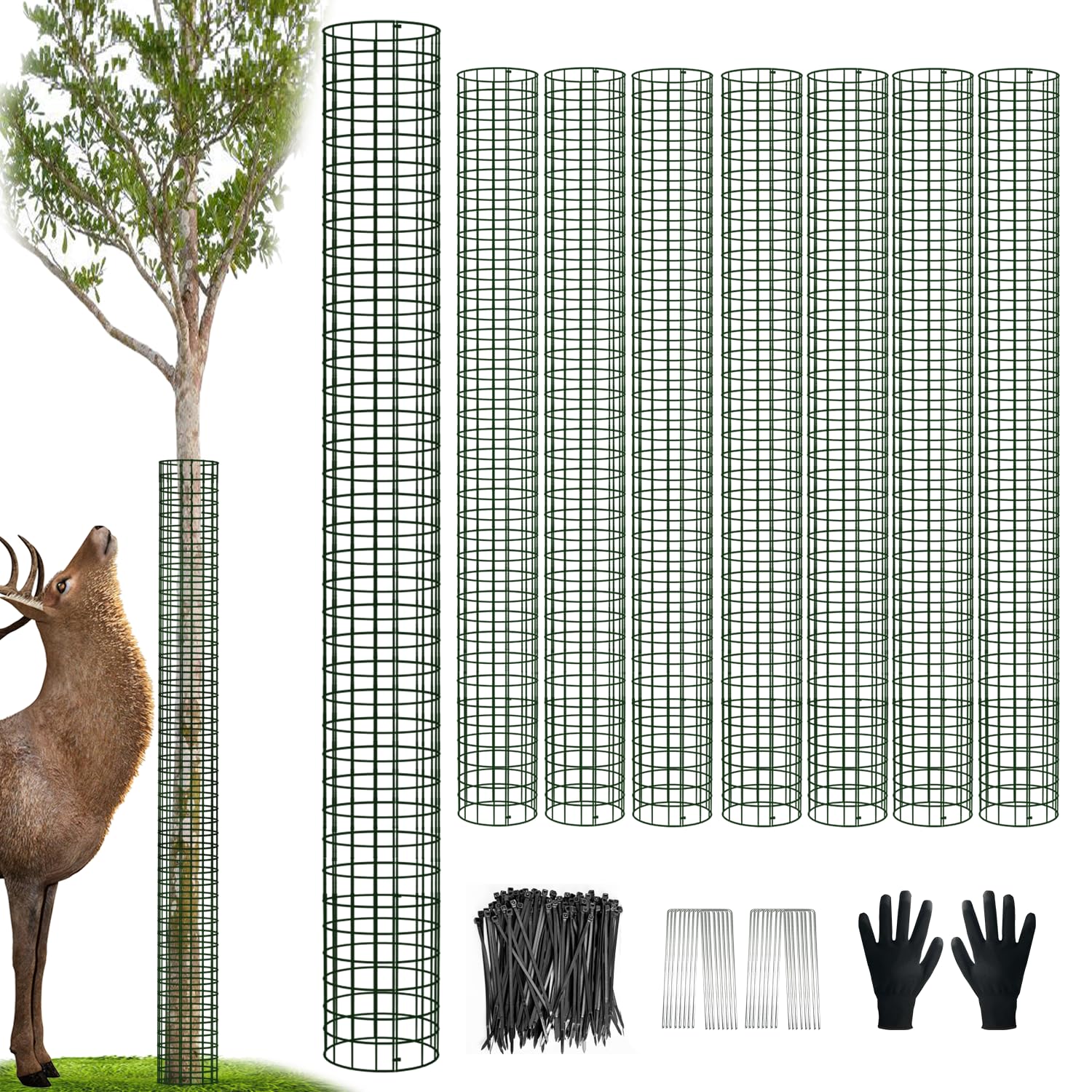 chicarry 48" Metal Tree Trunk Protector, 8 Pack Mesh Tree Guards Tree Protectors with Zip Ties, Stakes, ExpandableTree Trunk Protector Guard, Tree