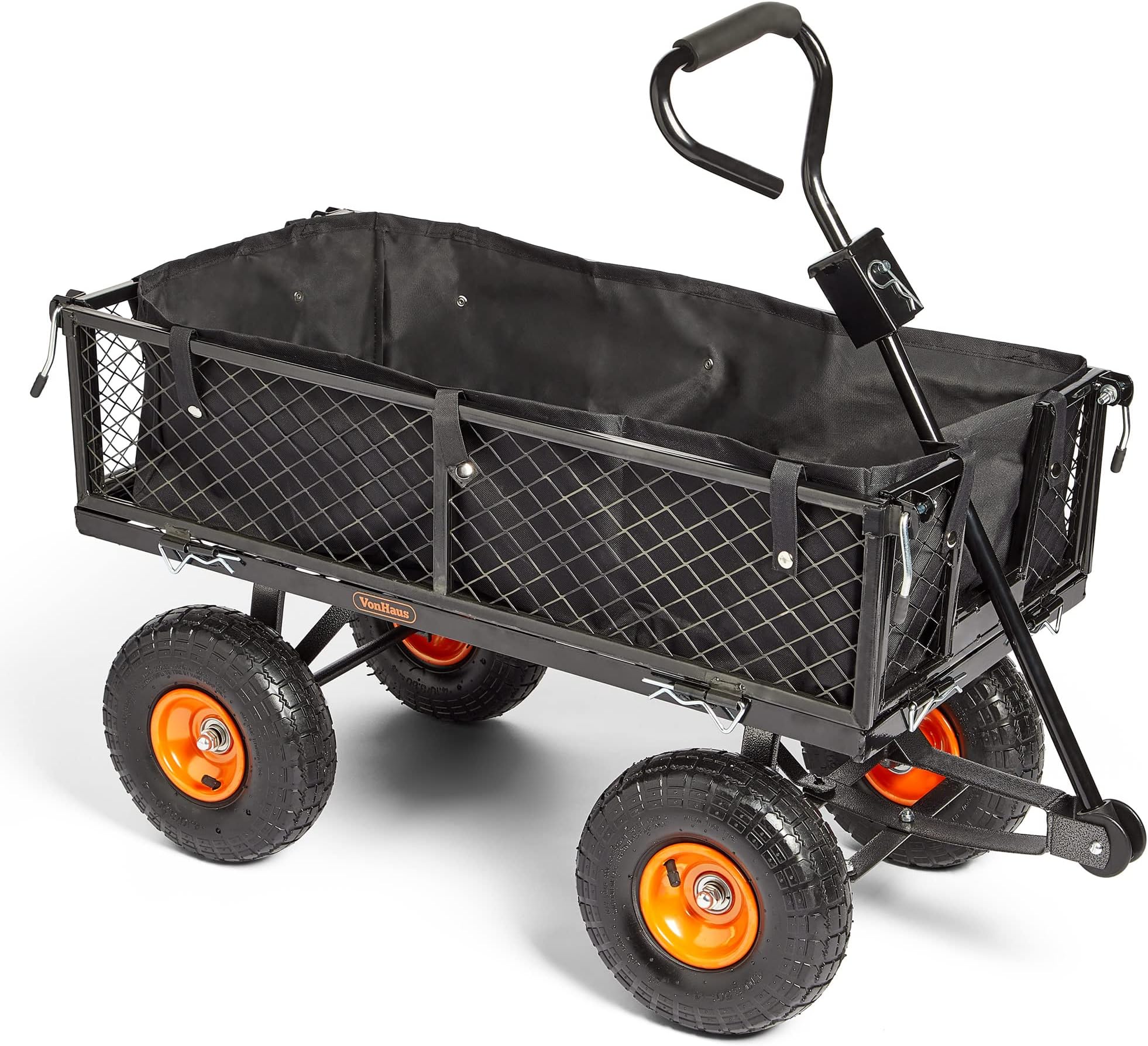 VonHaus Garden Cart – Trolley, Trailer, Truck, Utility Wagon with Wipe Clean Lining, Mesh Panels, Steel Frame, 350kg Weight Capacity – Heavy Duty for Outdoors, Festivals, Tools, Plants, Logs, Camping