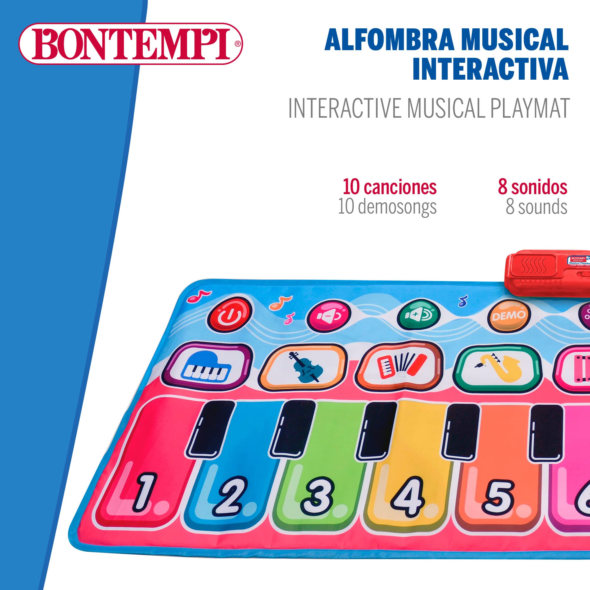 Bontempi 46943 - Tapis Musical Multicolore interactif pour Enfant, 10 Touches, Piano pour Enfants, Tapis Musical, Tapis pour Enfant