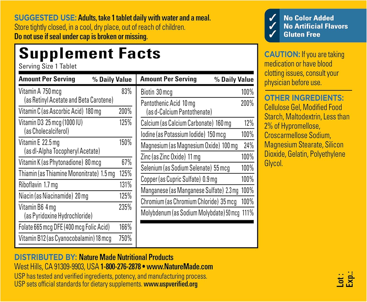 Nature Made Multivitamin for Him, Mens Multivitamins with No Iron, Daily Nutritional Support, Nature Made Multi Mens Vitamins & Minerals, 90 Tablets, 90 Day Supply - Image 7