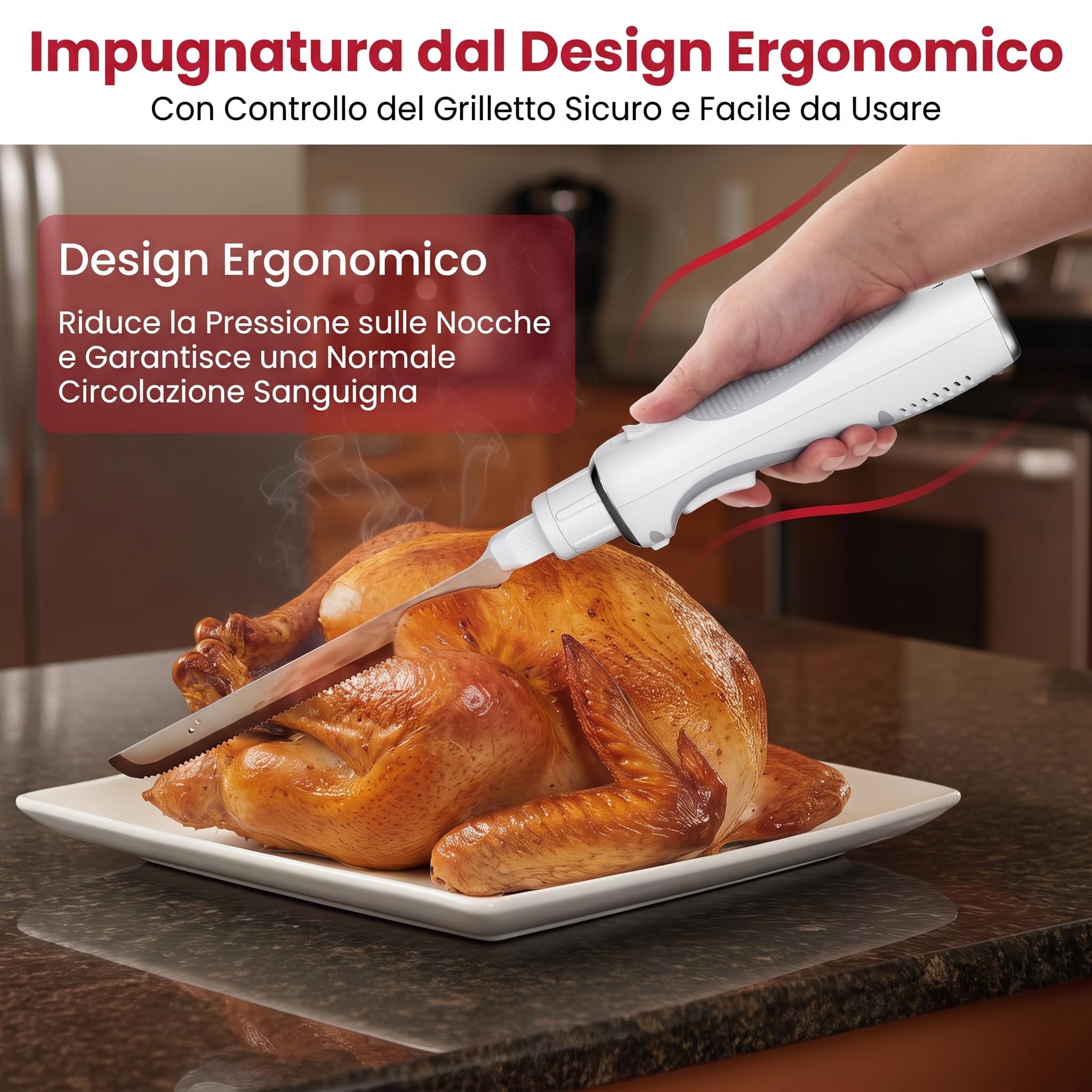 keenstone Coltello Elettrico Senza Fili, Coltello da Cucina Ricaricabile USB-C per Carne, Arrosti, Tacchino, Pane e Pesce, Impugnatura Ergonomica, Taglio Preciso e Senza Sforzo