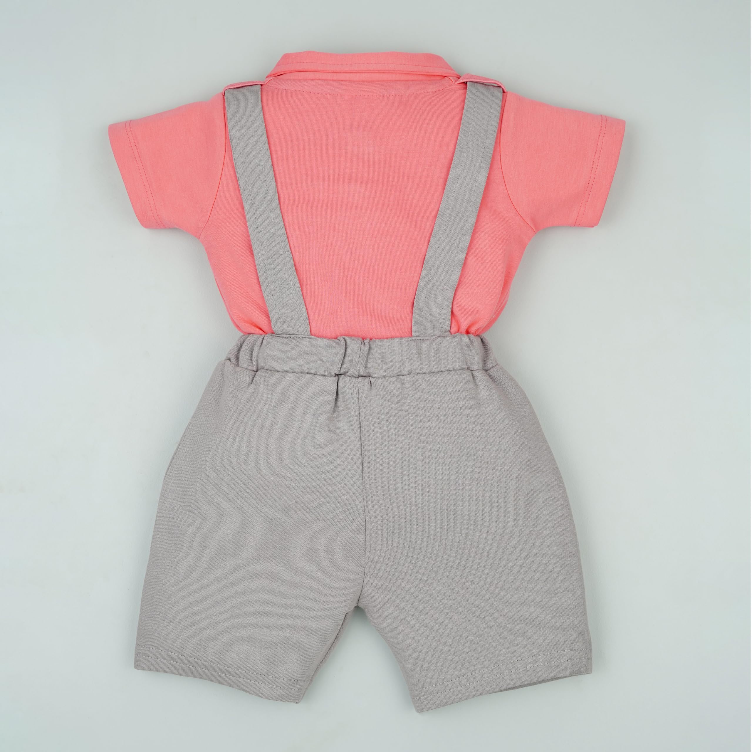 Macitoz Stylish Dungaree for Baby Boys | Half Sleeves & Knee Length with Bow | Suitable as Casual & Party Wears Baby dress (Salmon Rose, S) 1