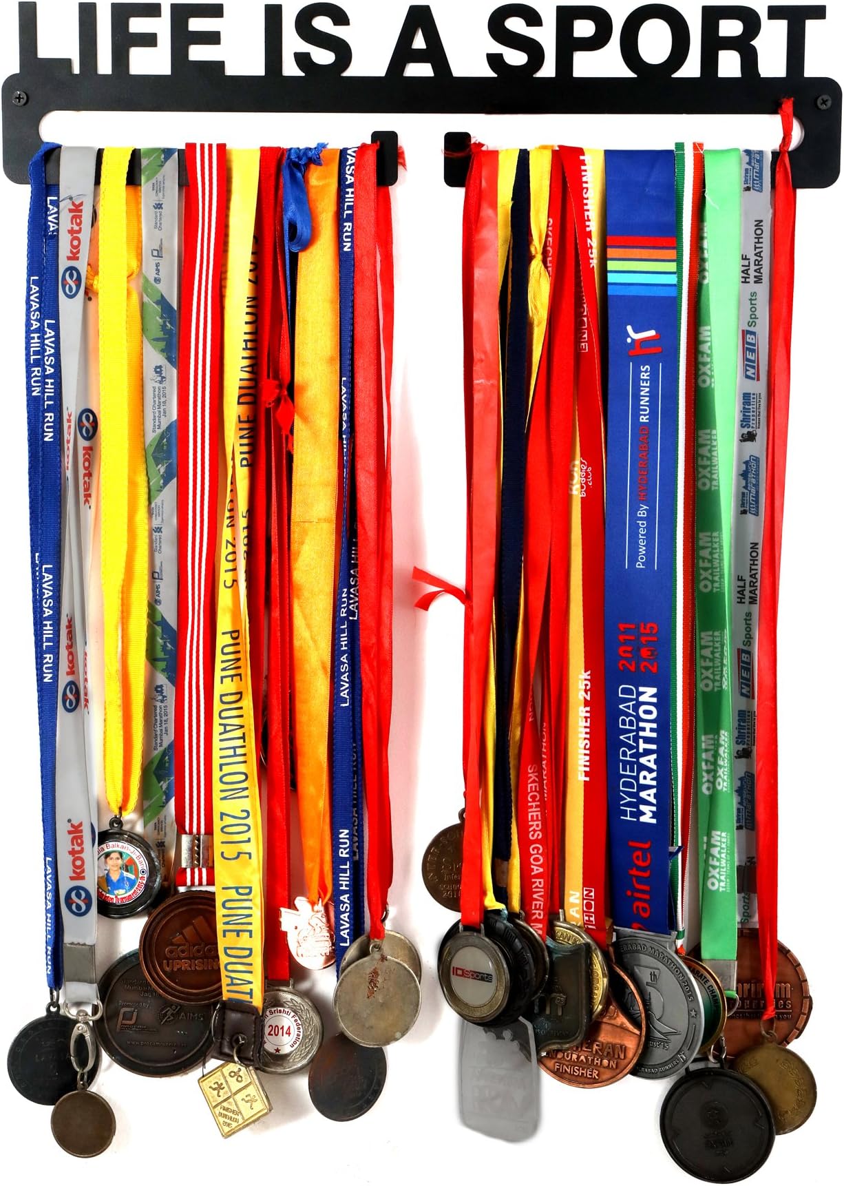 FITIZEN Life is a Sport 18" Medal Hanger, Medal Holder Display Hanger Rack Medals Black Medal Holder Wall Mount Medal Frame by Fitizen