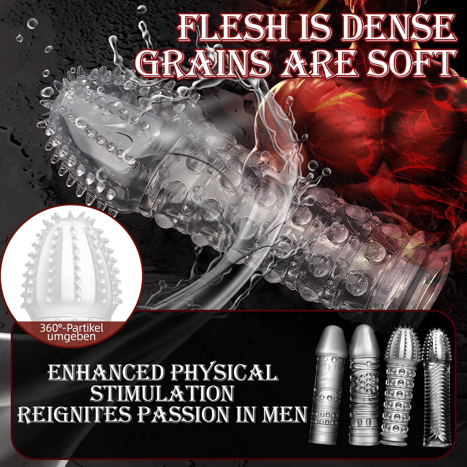 Confezione da 4 guaine per pene Dick Custodie Spesse In Silicone Trasparente, Riutilizzabili, Per Stimolazione Intensiva Del Pene E Miglioramento Dell'Erezione(4Forma)