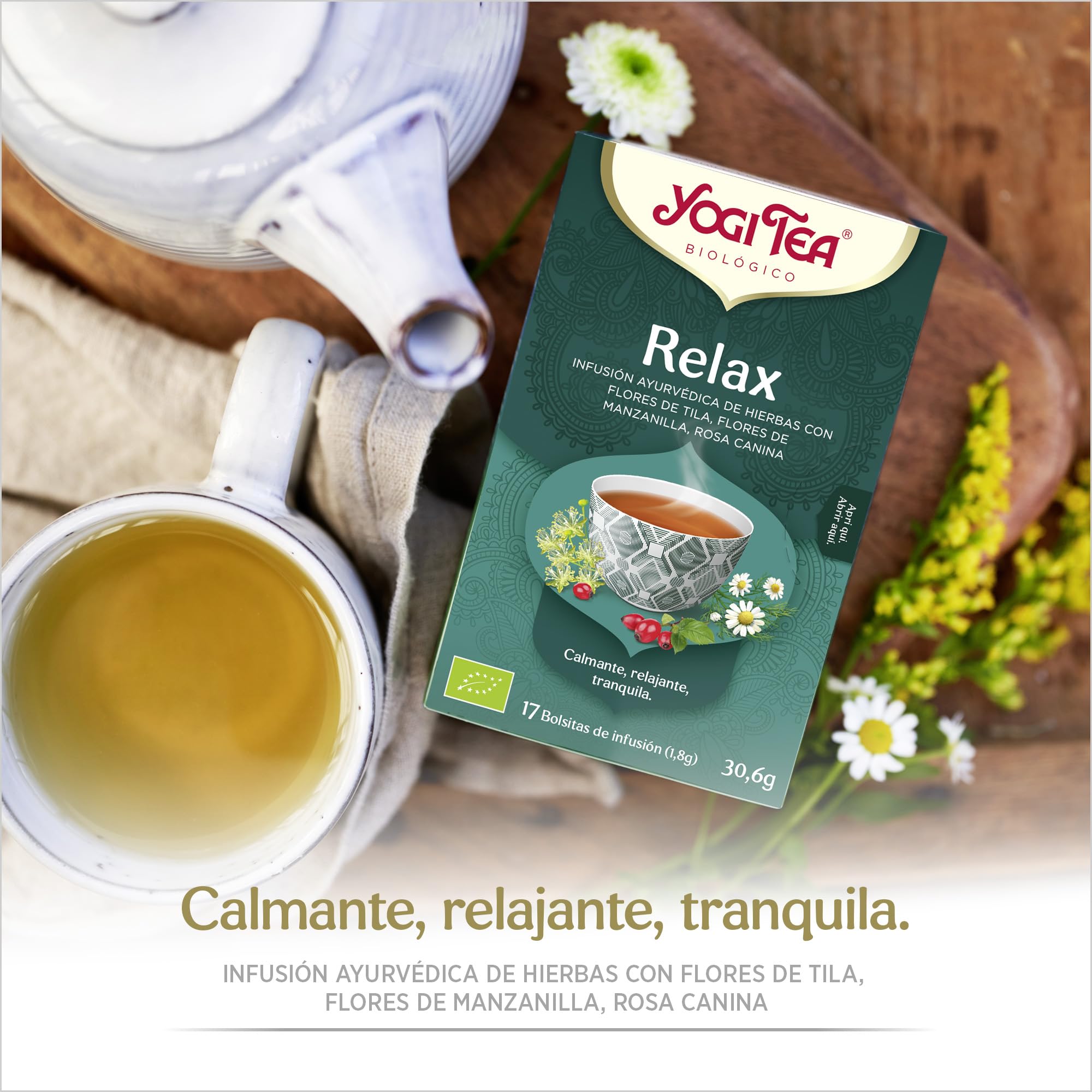 Yogi Tea Relax Infusión Ayurvédica Tila Manzanilla Rosa Canina Sin Cafeína Pack 3x17 bolsitas