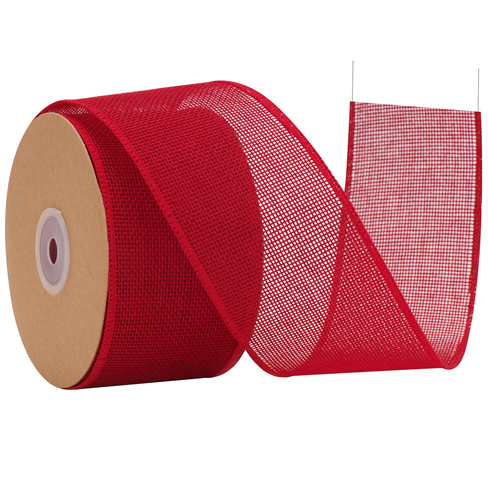 G2PLUS 6.4cm Red Burlap Wired Ribbon: 10m Hessian Ribbon for Crafting Bows, Gift Wrapping, Wreaths, Christmas Decoration