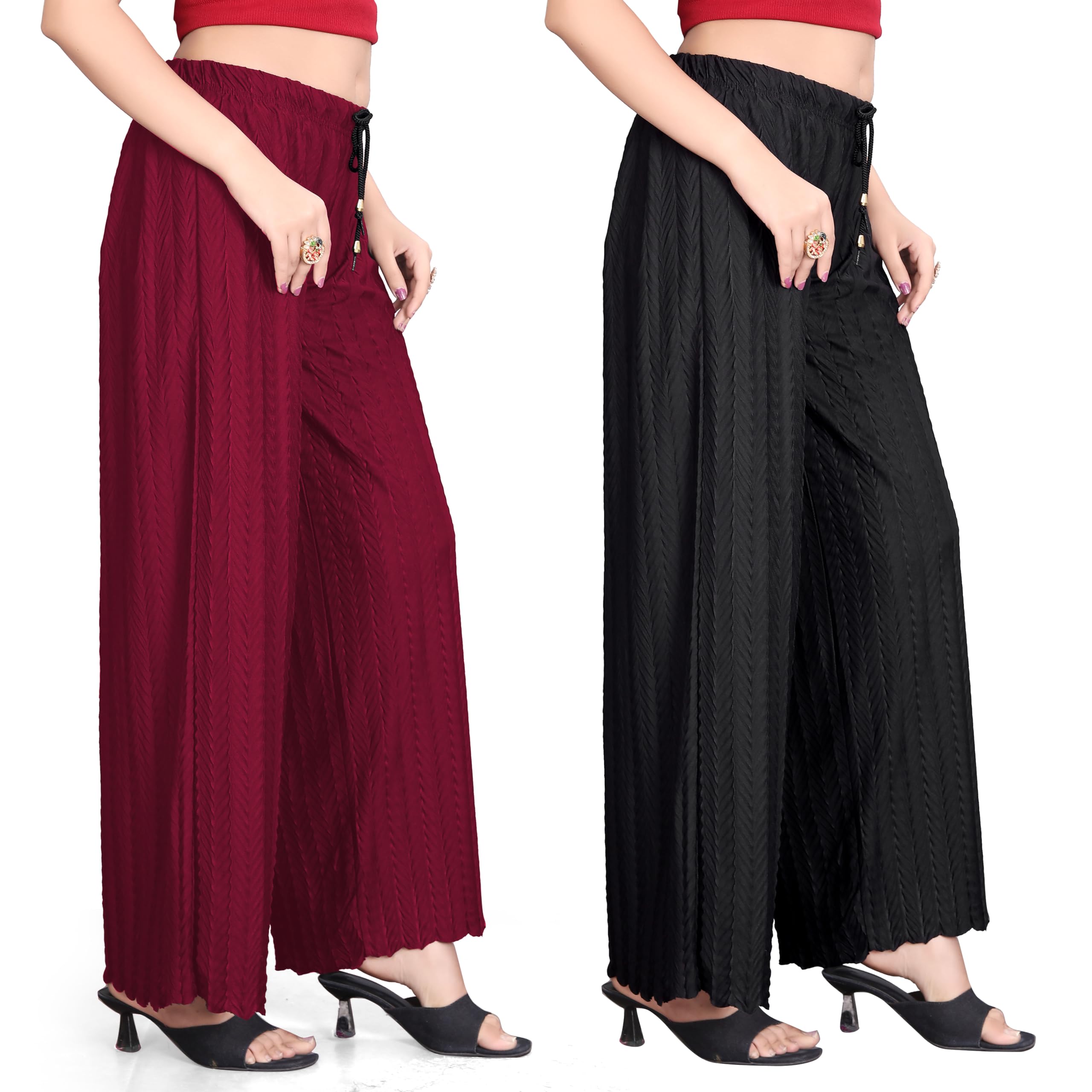Khajuri Texture 2 Piece Palazzo Combo, Free Size, Black and White, Lycra Fabric, Ethnic Wear for Women-picture-27