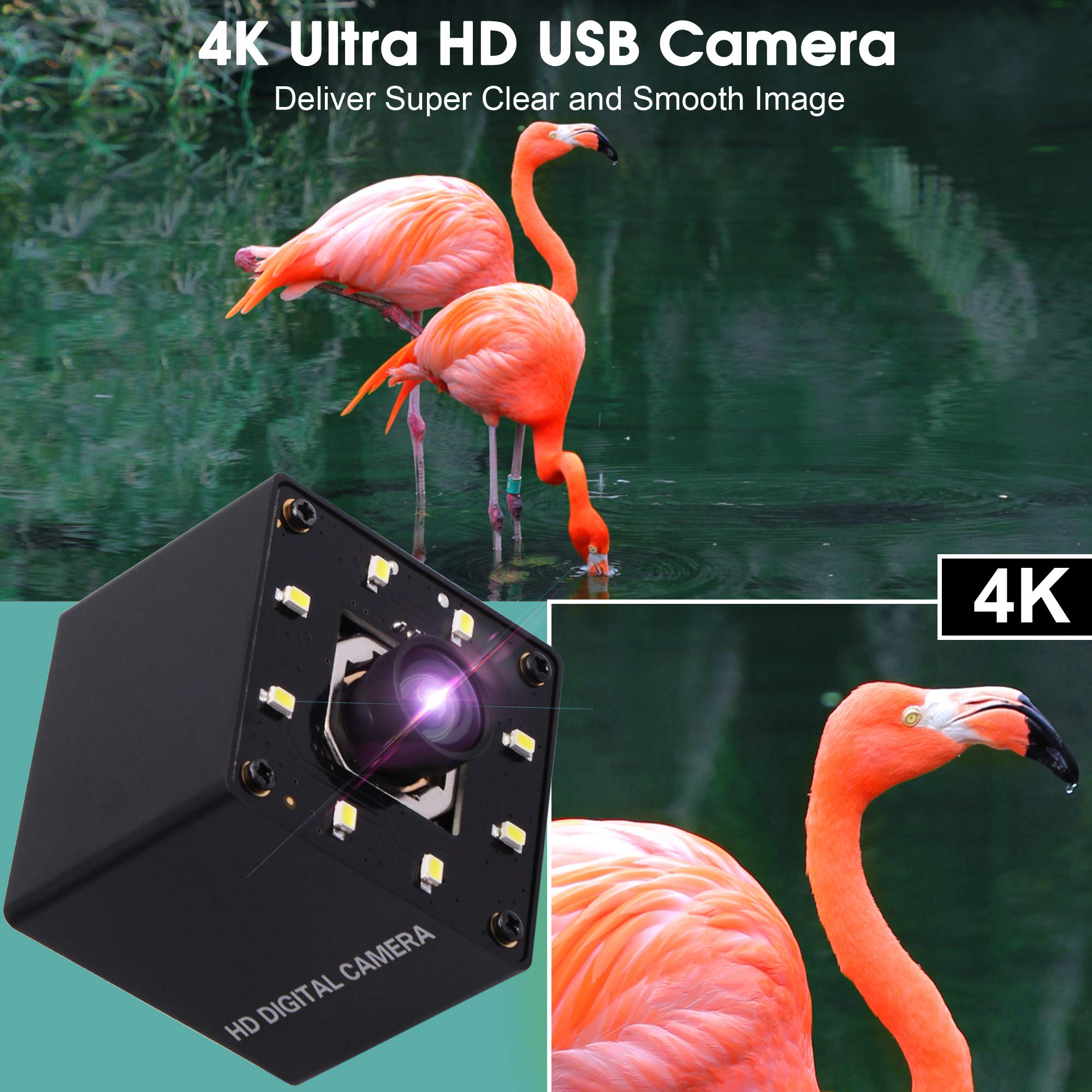 Svpro Auto Focus 4K USB Camera 30 pfs UHD Computer Camera IMX415 Sensore 100° senza distorsione, Mini Camera Plug&Play Webcam con luce LED per visione industriale, streaming di lezioni online