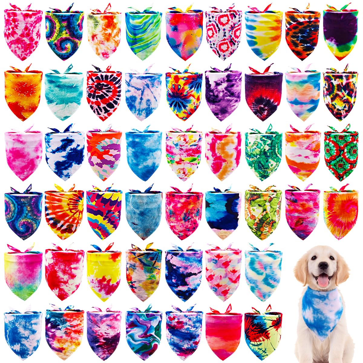 JpGdn 100PCS Dog Bandanas Tie Dye Bulk for Small Medium Breed Dog Big Kerchief Washable Triangle Bibs Head Scarves Scarfs for Boys and Girls Grooming Accessories Costume