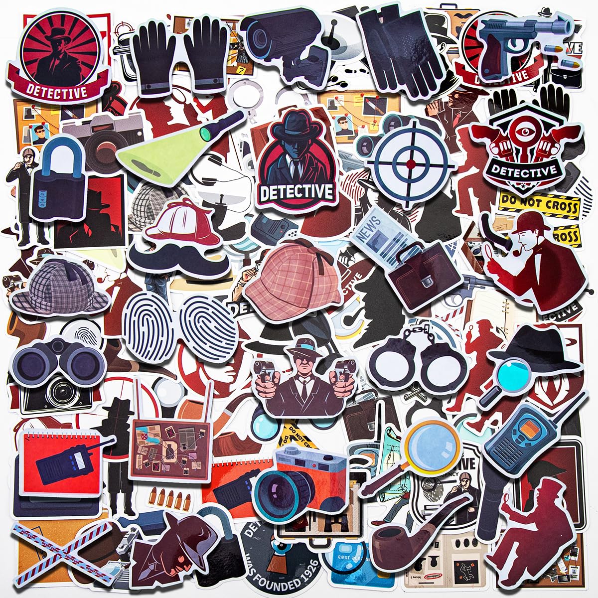 100pcs Spy Theme Waterproof Vinyl Stickers - Detective Decor & Party Favors for Laptop, Water Bottle, Skateboard