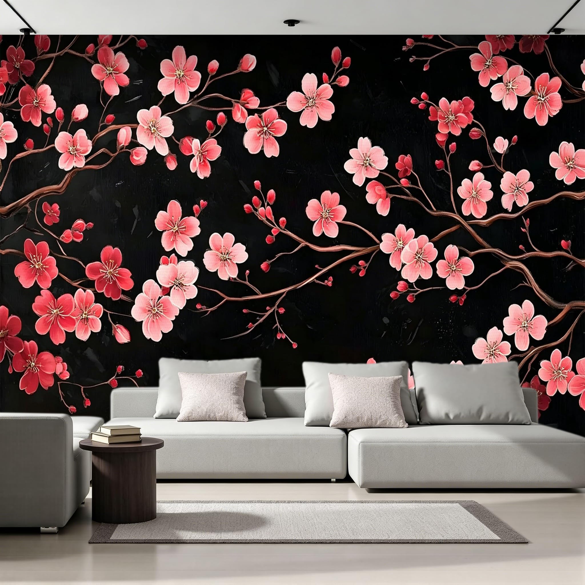 Papel Pintado 3D Flores De Cerezo Papel Tapiz Fotomural 350x256cm Estilo Floral Minimalista Papel Pintado Panorámico no Tejido Formato Grande Decoración Mural para Salón Dormitorio Oficina 2U1089