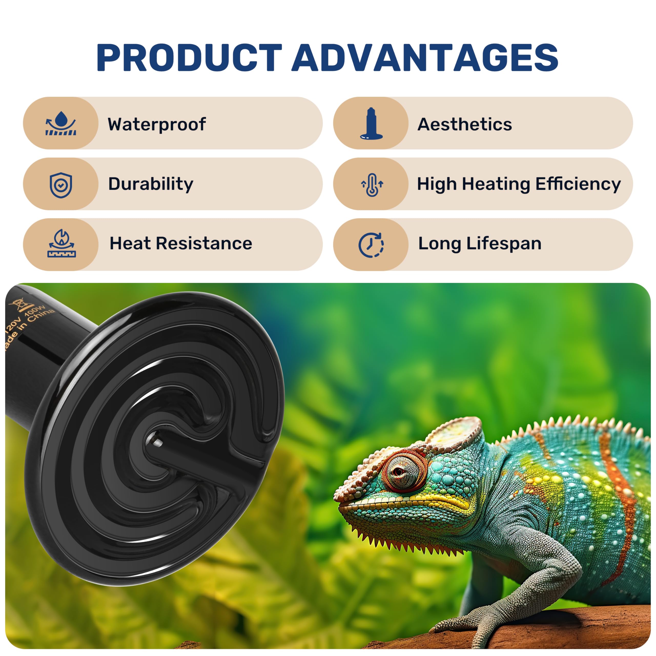 Reptile Heat Lamp 100W Ceramic Heat Emitter, No Light Emitting Heat Bulbs for Amphibian Pet Brooder Coop Incubating Chicken, Lizard Bearded Dragon Turtle Snake Terrarium, 2 Pack - image 4