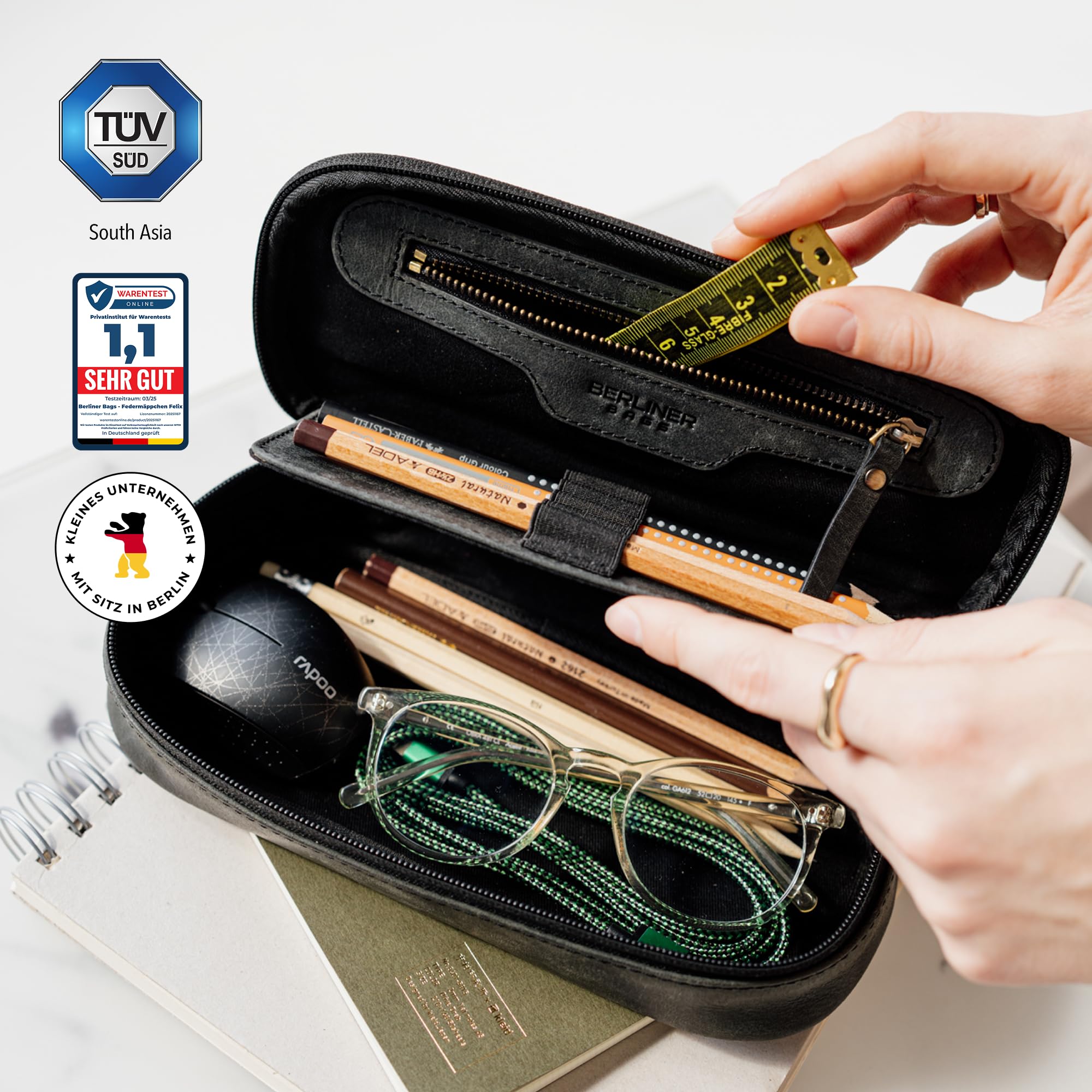 Berliner Bags Vintage Leder Federmäppchen Felix - Federmappe, Federtasche für Jungen - Dunkelgrau