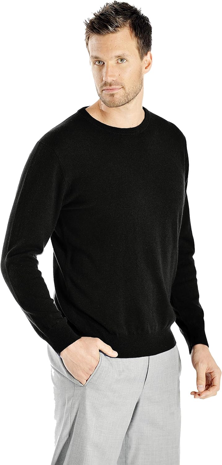 Cashmere Boutique 100% Pure Cashmere Crewneck Sweater Men – Pullover, Long Sleeve, Classic Style, Lightweight, Soft and Warm