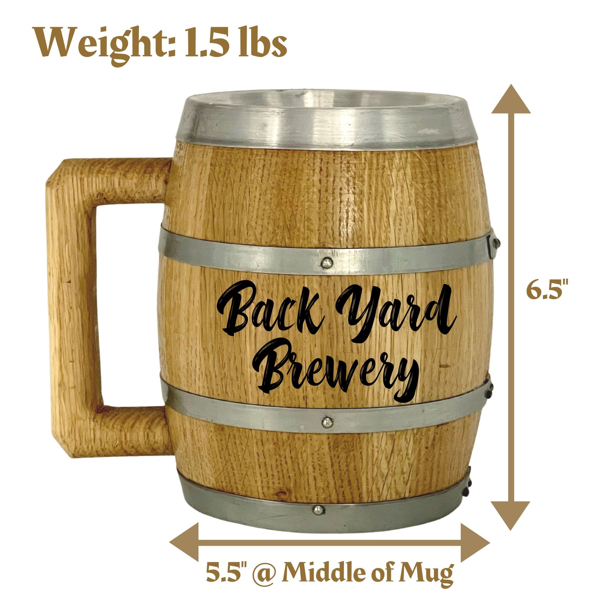 OEZZO Handmade White Oak Customized Barrel Mugs with Aluminum Interior, Personalized Stein with Precision Laser Engraving (24oz Barrel Mug)