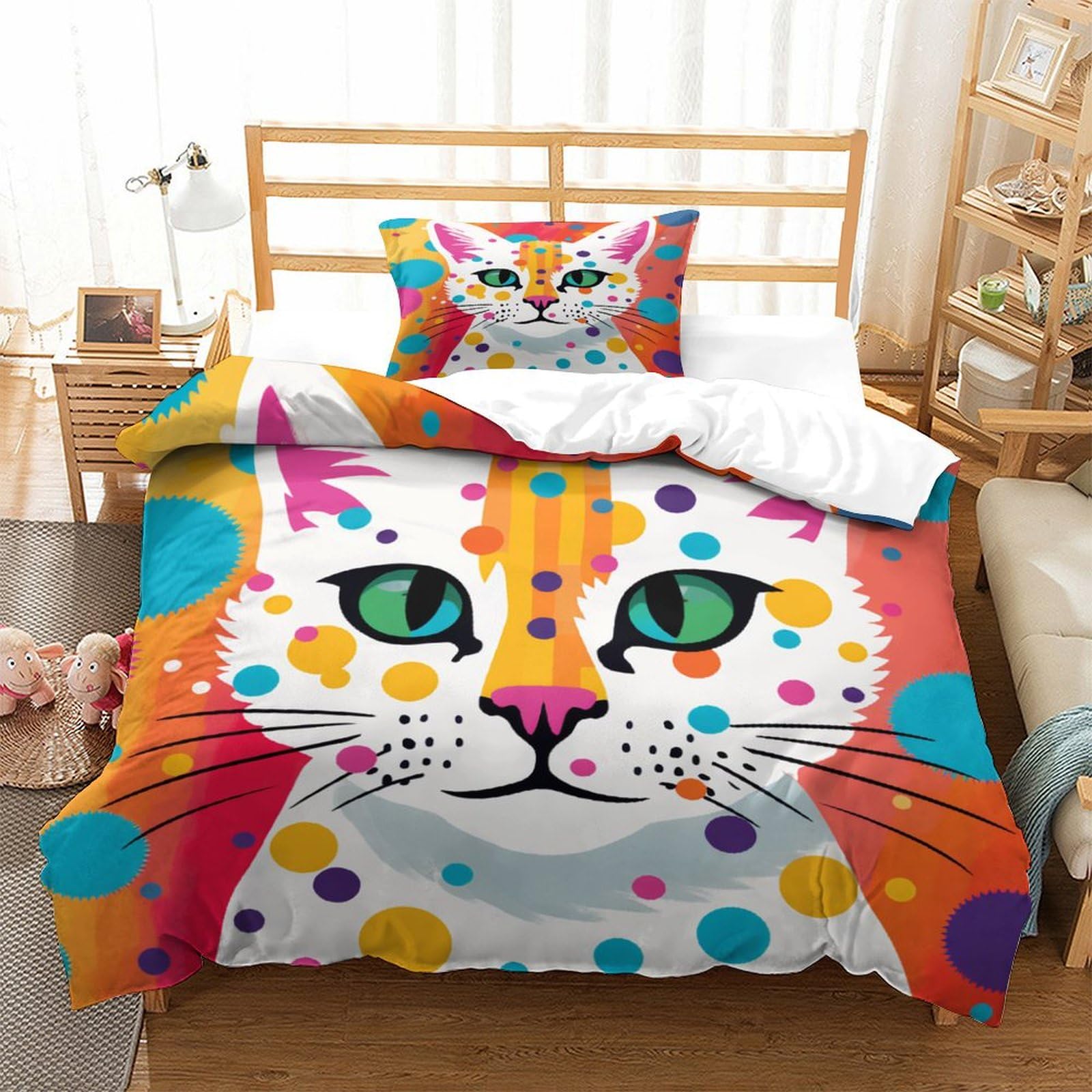 P1S9U7W5Y Vivid Cat 3D Printed Duvet Cover Set 3pcs Microfiber Colourful Cat Bedding Set Single