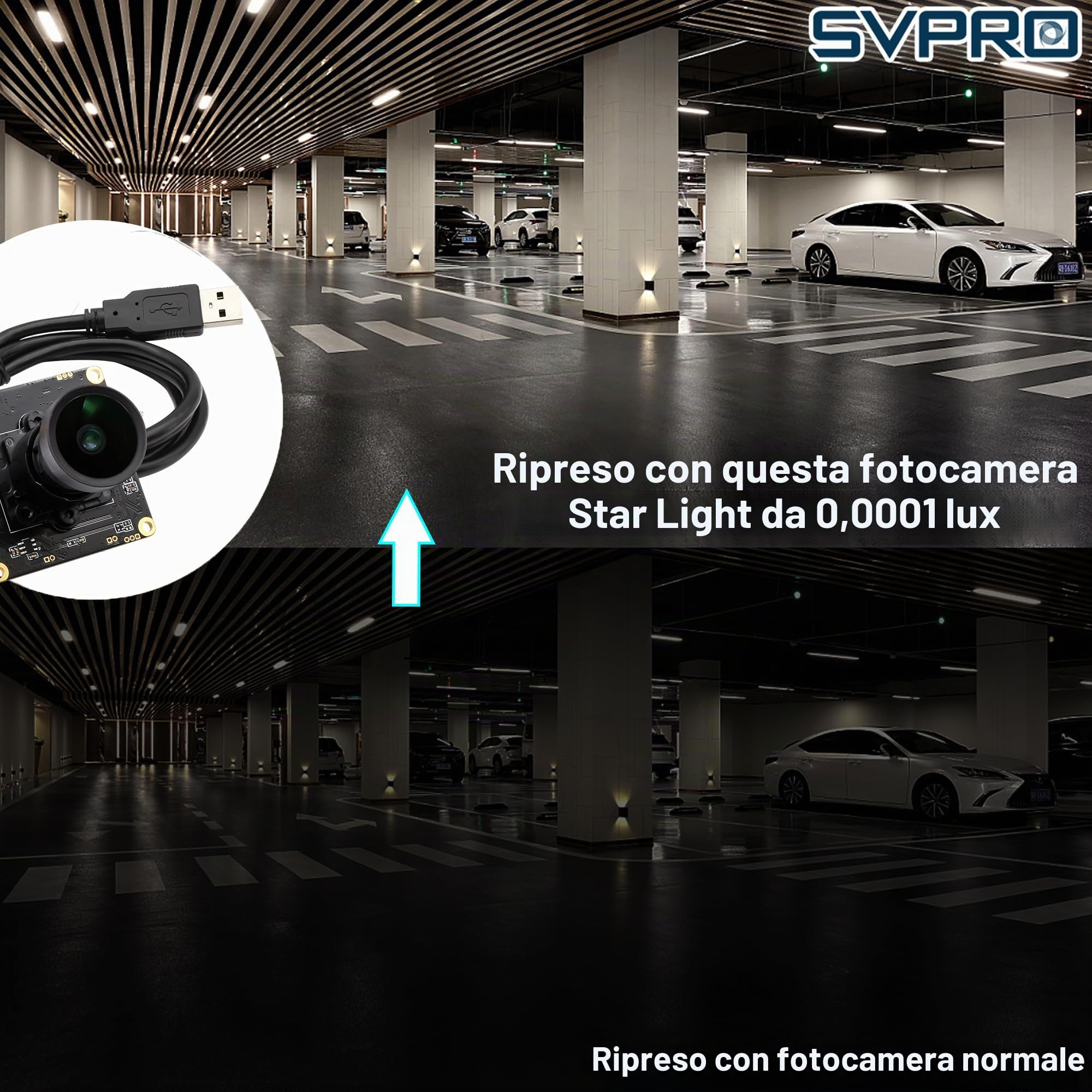 Svpro Modulo fotocamera USB 1080P Low Light 0.0001 Lux Starlight Webcam Board, obiettivo M16, F1.6, grandangolo 110 gradi senza distorsione, USB Plug & Play per Windows, Linux, Android, MacOS